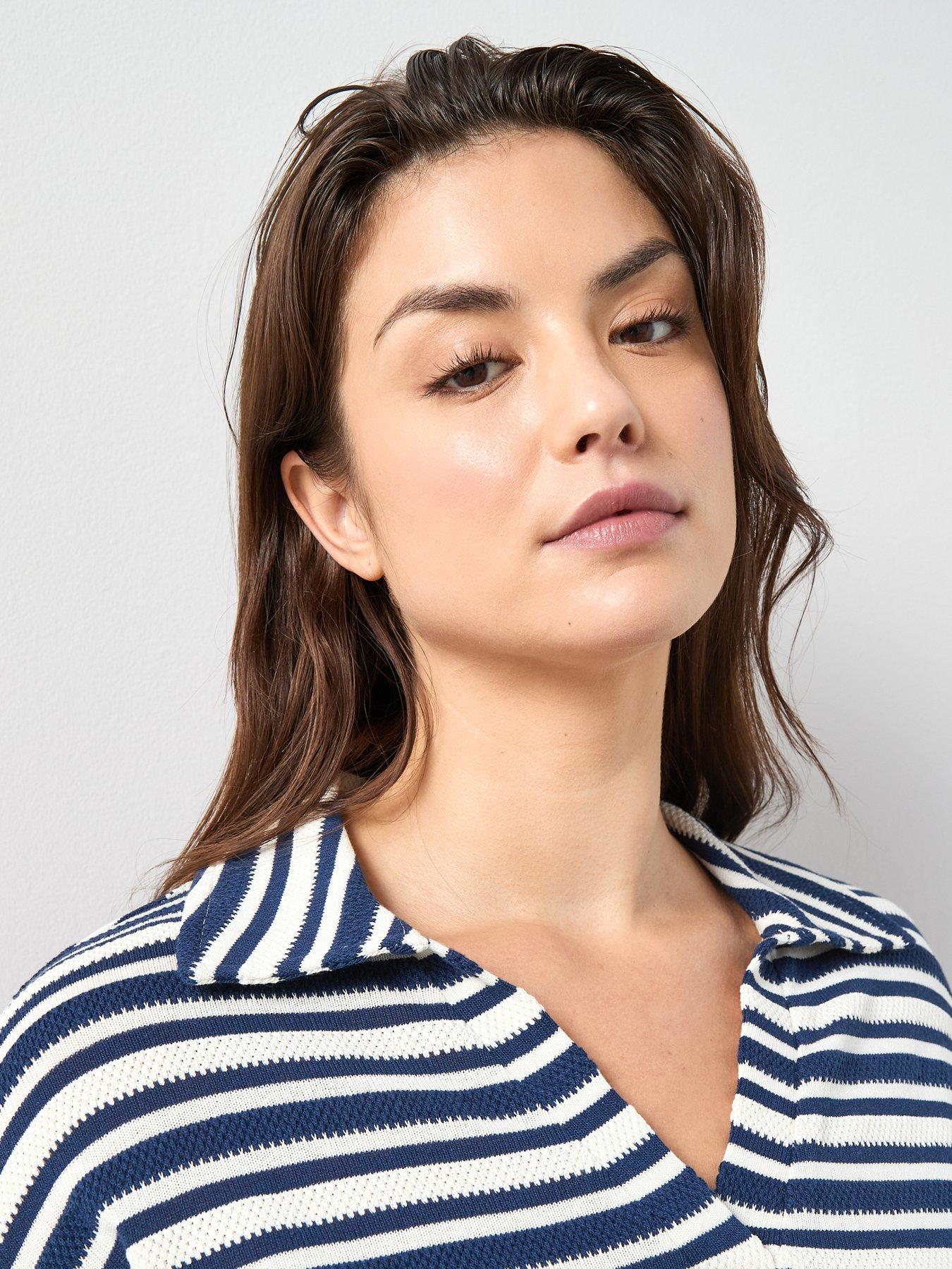 Image 4 of 6 of The Very Collection Curve Stripe Collared Top - Multi