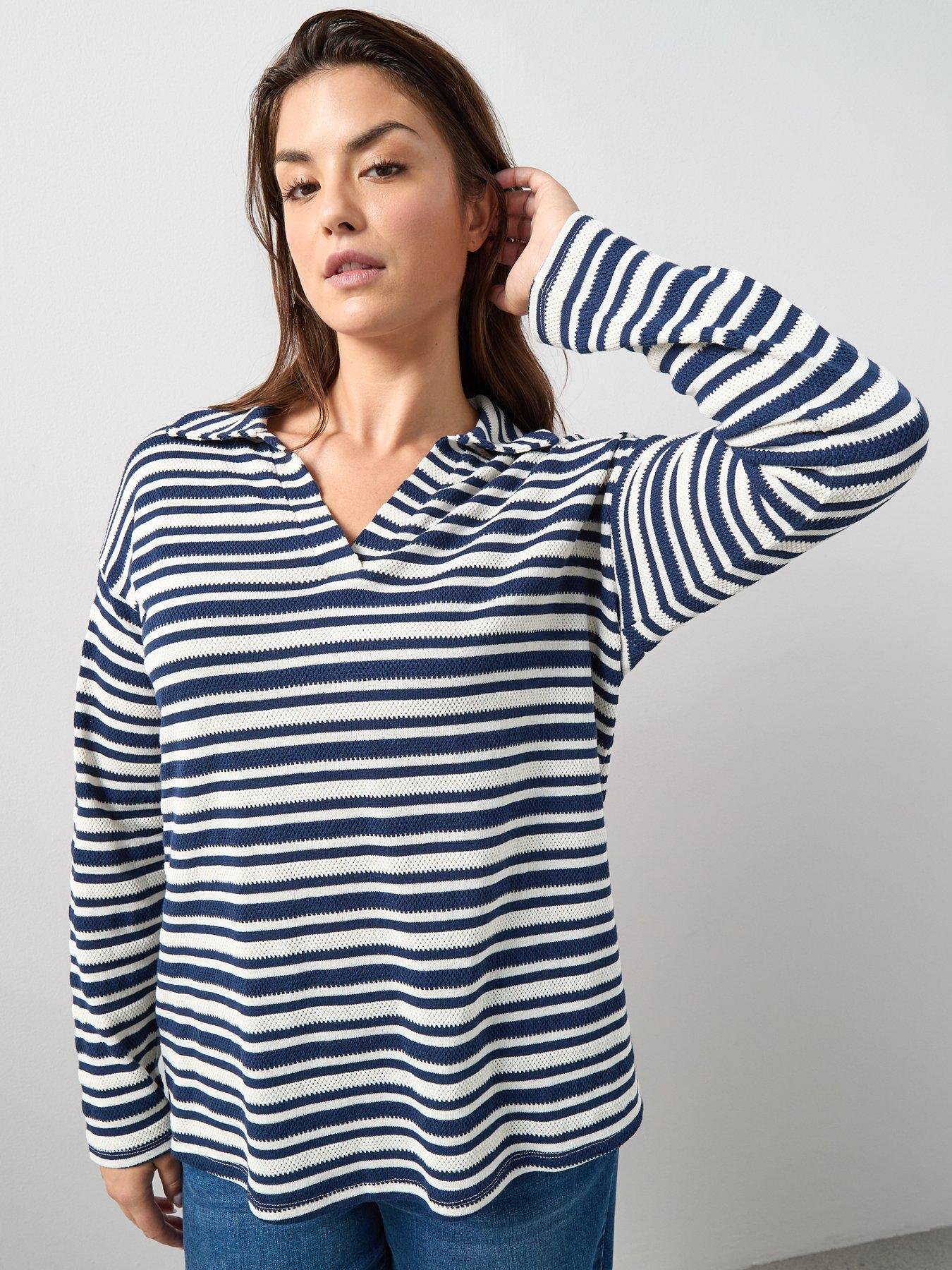 Image 5 of 6 of The Very Collection Curve Stripe Collared Top - Multi