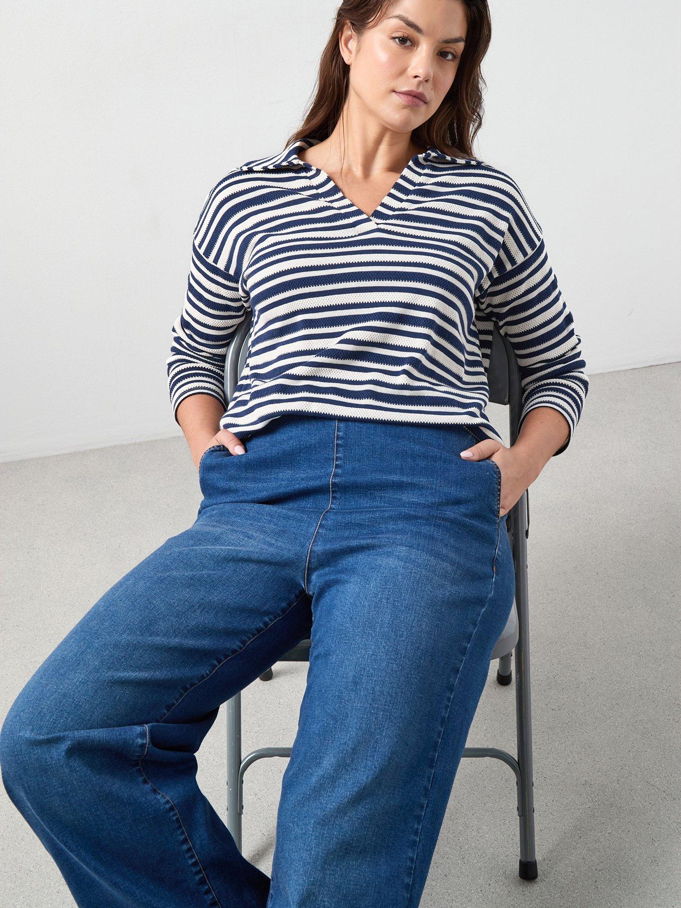 Image 6 of 6 of The Very Collection Curve Stripe Collared Top - Multi