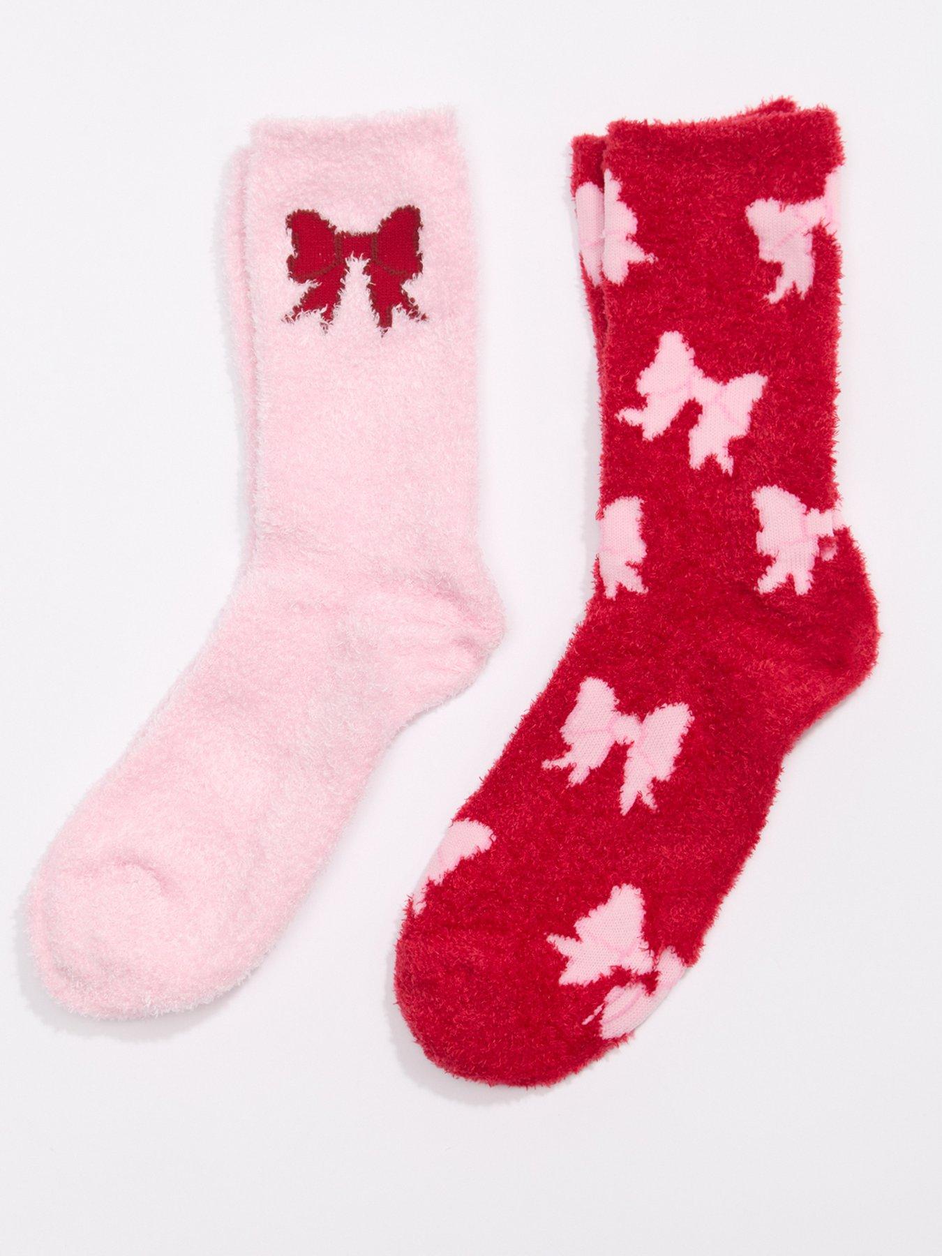 Boux Avenue Bows Pack Of Two Cosy Socks - Mix - Red