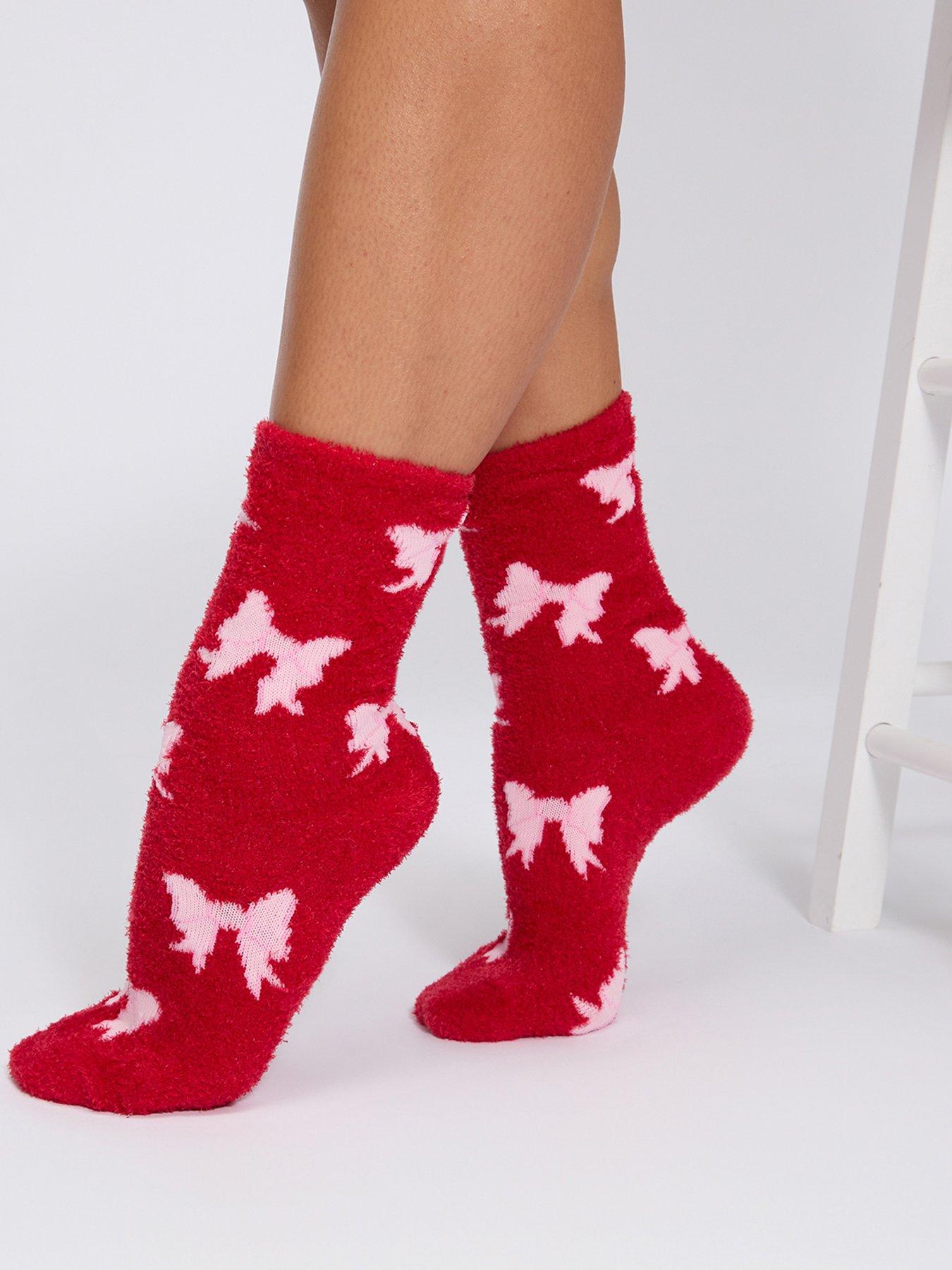 stillFront image of boux-avenue-bows-pack-of-two-cosy-socks-mix-red