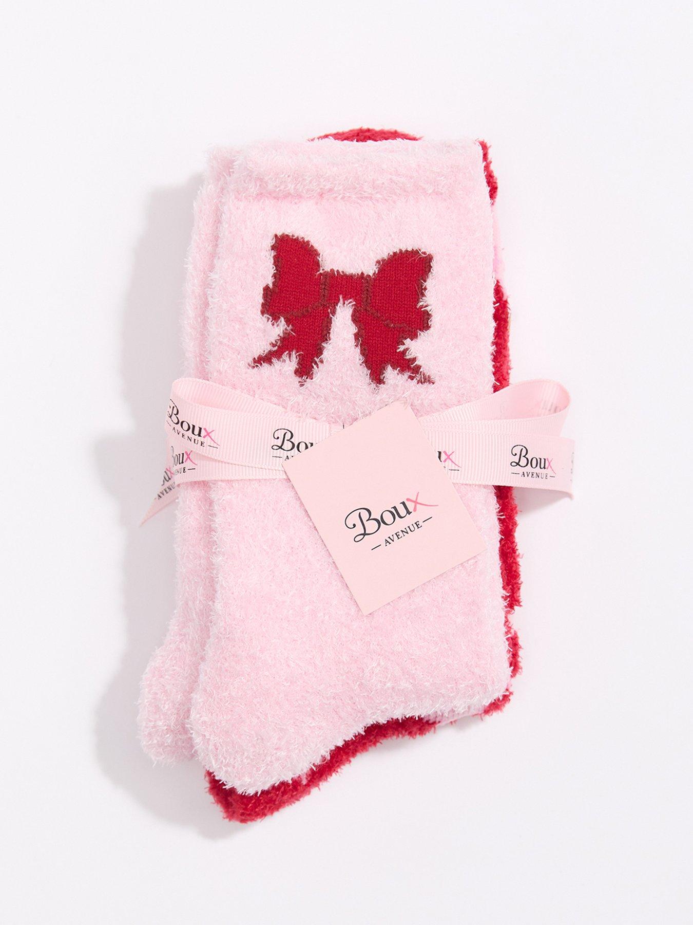  image of boux-avenue-bows-pack-of-two-cosy-socks-mix-red