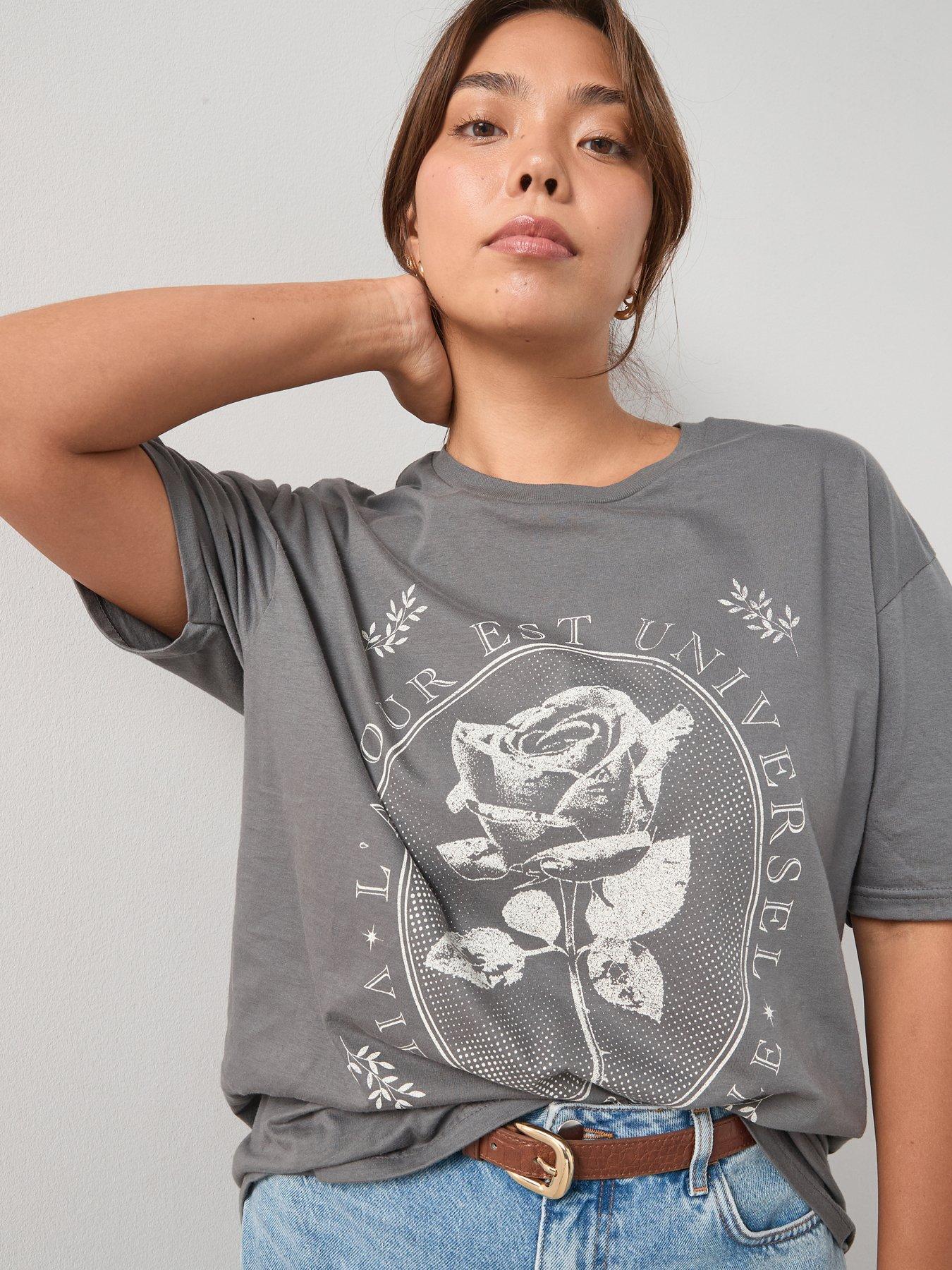 undefined Rose Slogan T-Shirt - Grey