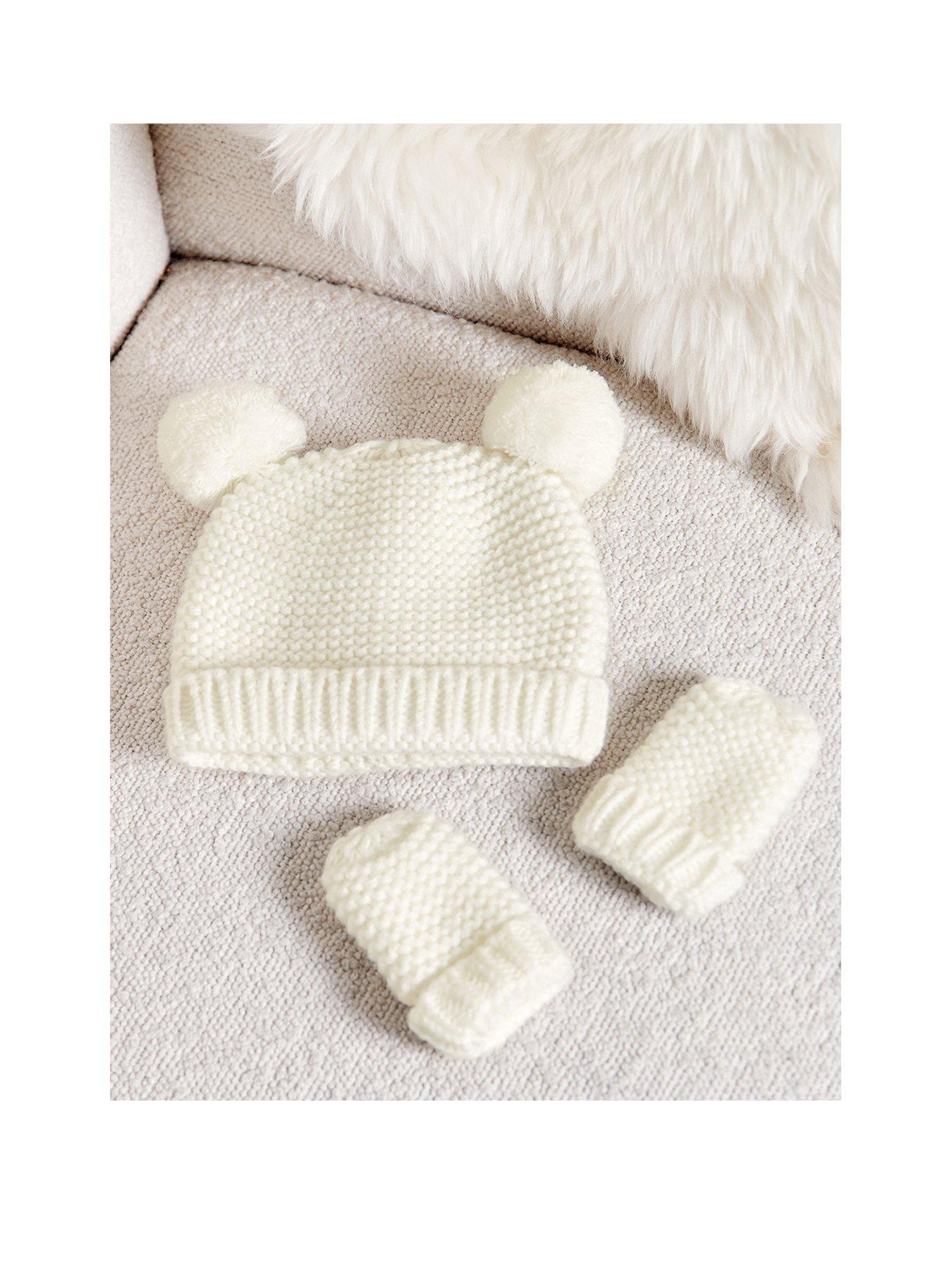 undefined KNITTED HAT & MITTENS SET , White
