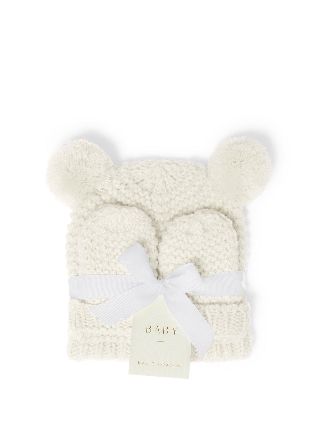  image of katie-loxton-knitted-hat-amp-mittens-set-white