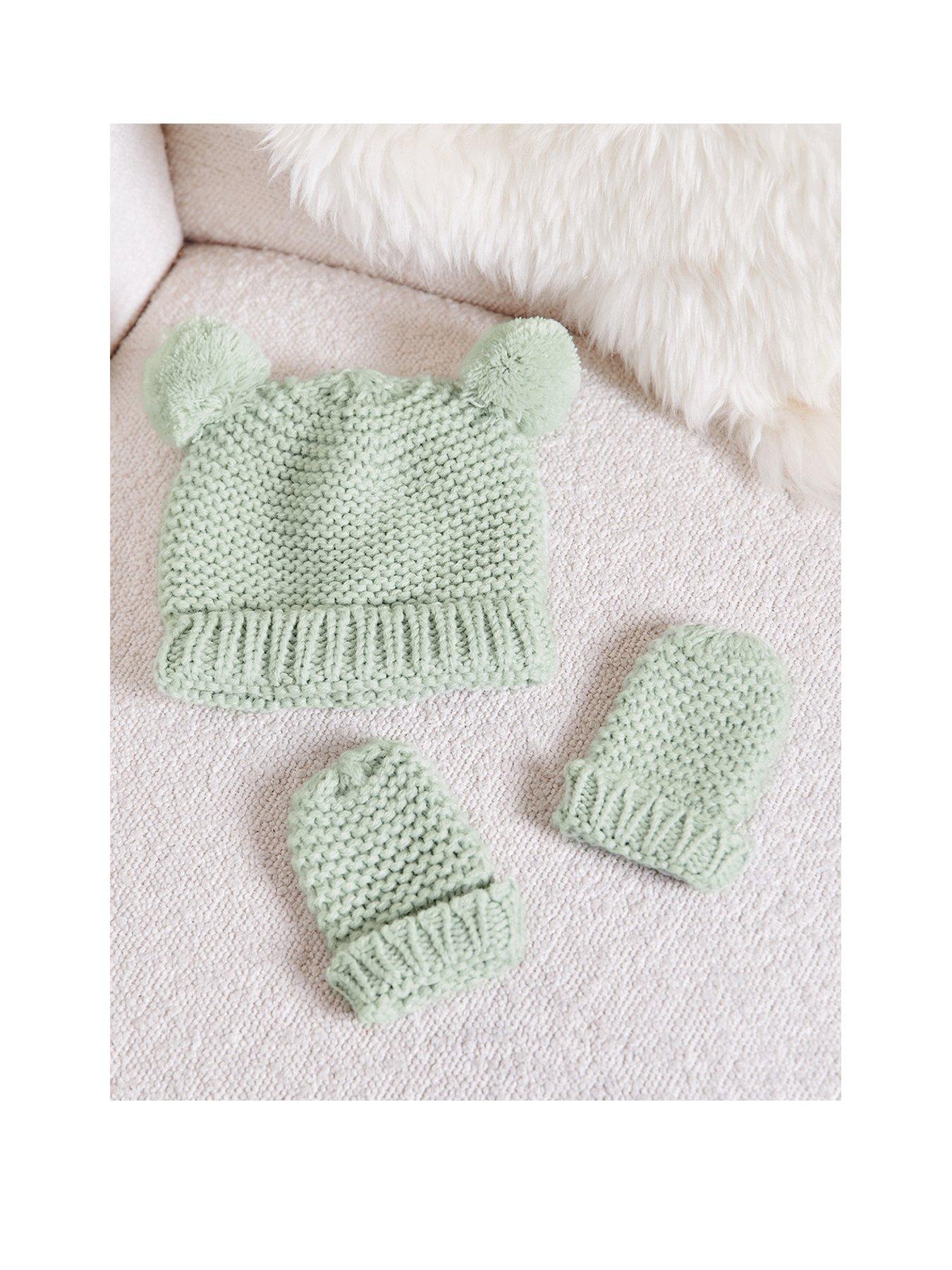 Image 1 of 5 of Katie Loxton KNITTED HAT &amp; MITTENS SET , Light Sage