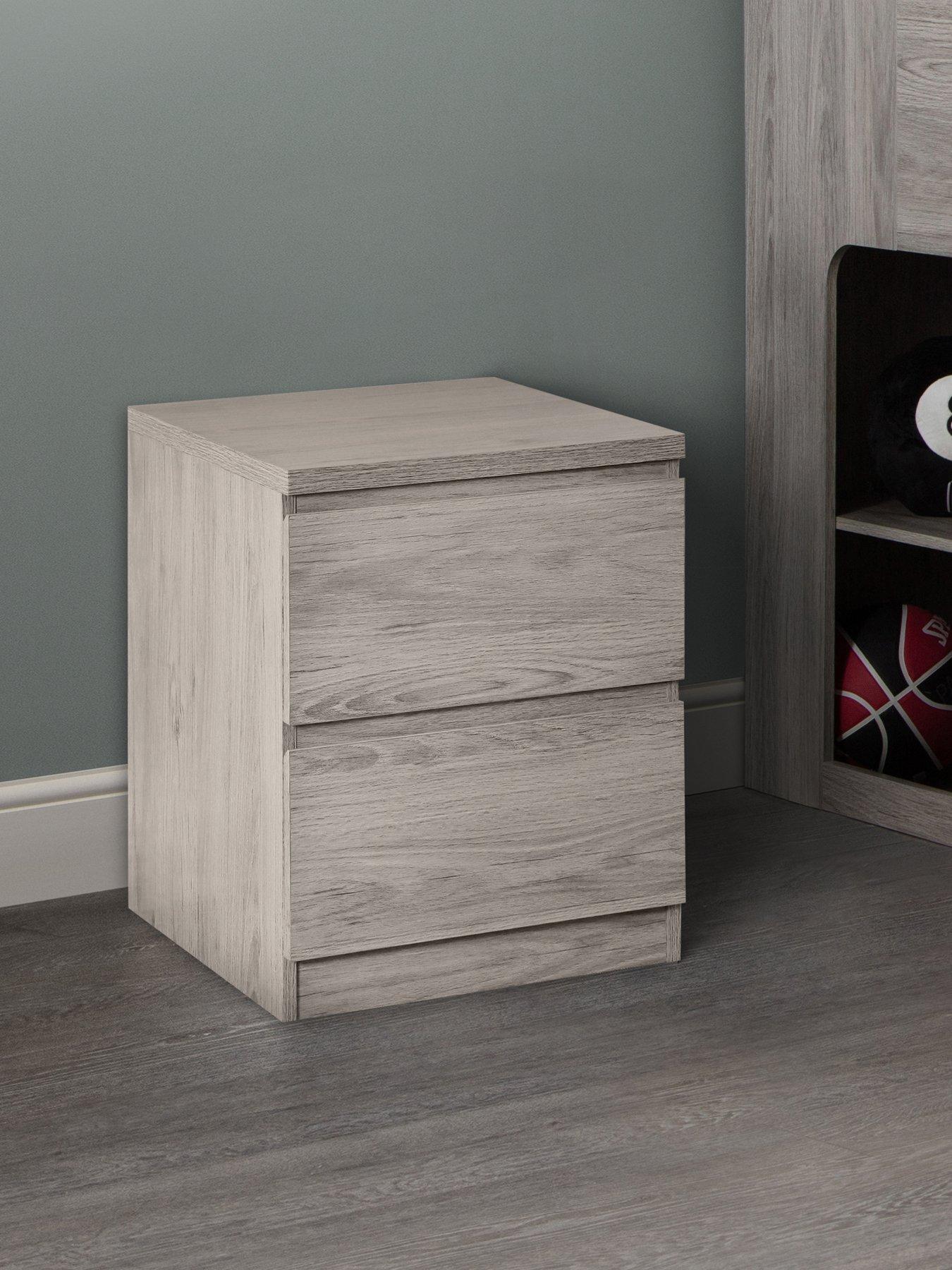 undefined Noah 2 Drawer Bedside Table - Grey Oak