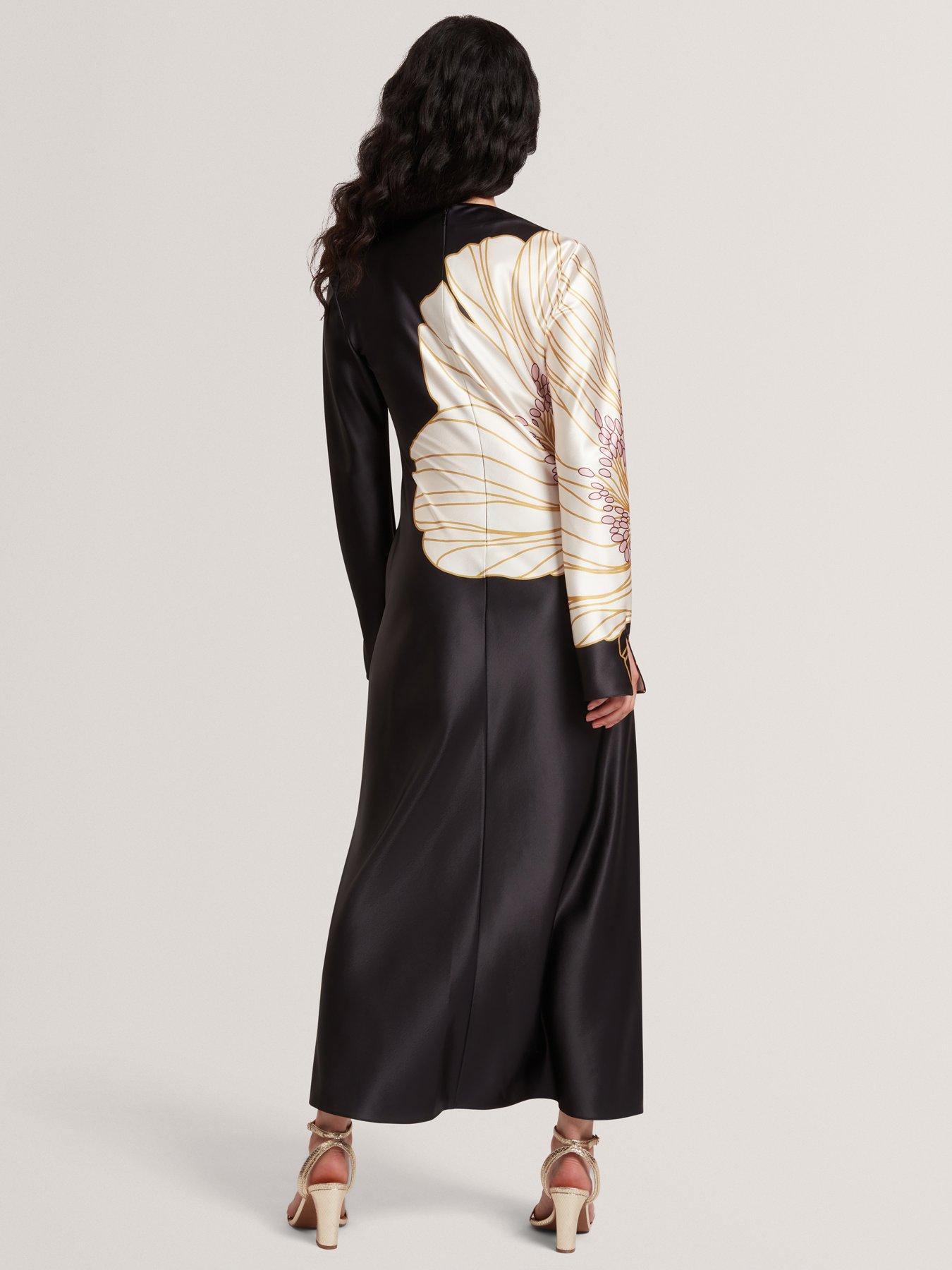 stillFront image of ted-baker-print-long-sleeve-midi-dress-black