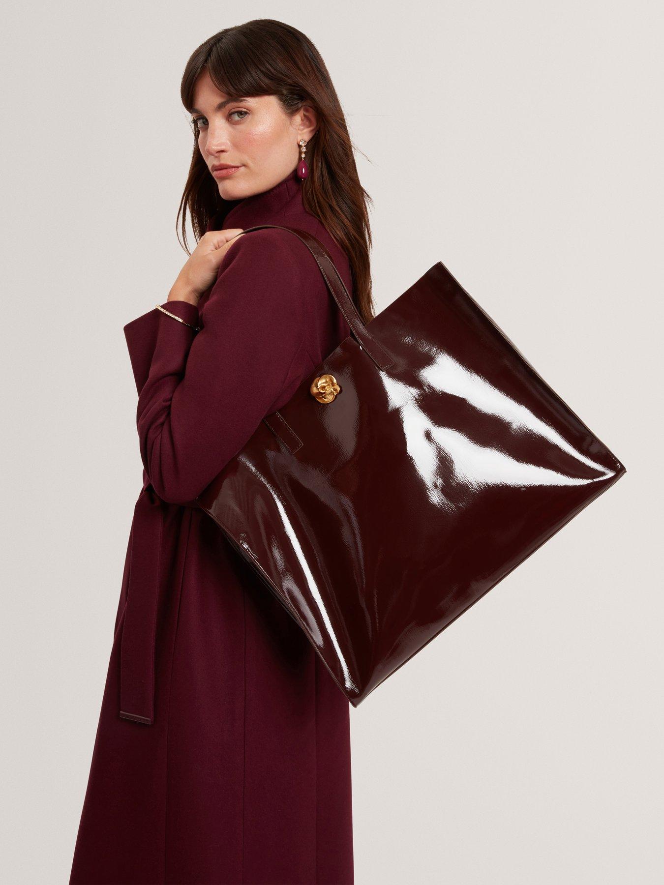  image of ted-baker-rose-detail-crinkle-large-tote-bag-red