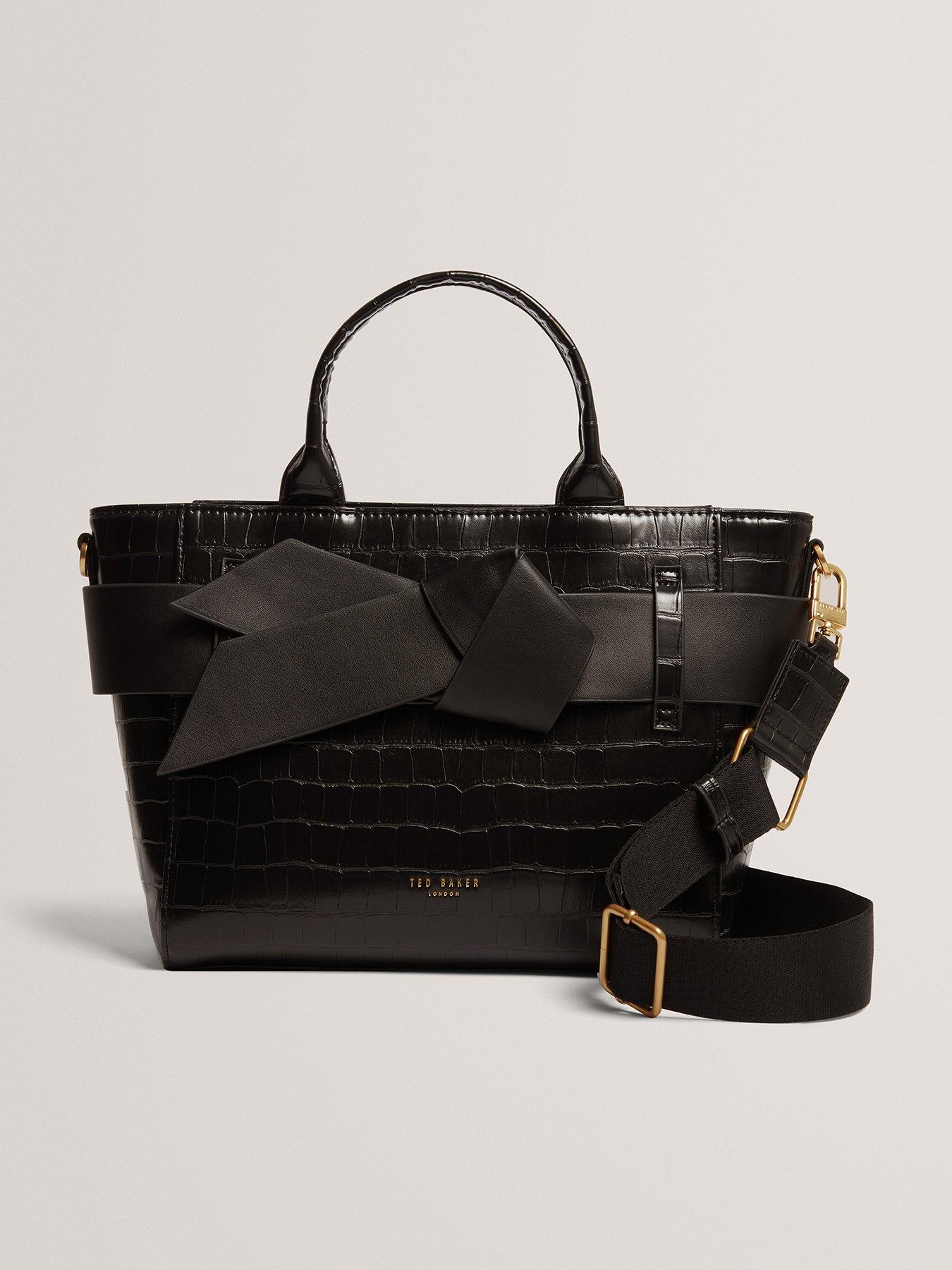  image of ted-baker-croc-effect-knot-bow-crossbody-bag-black