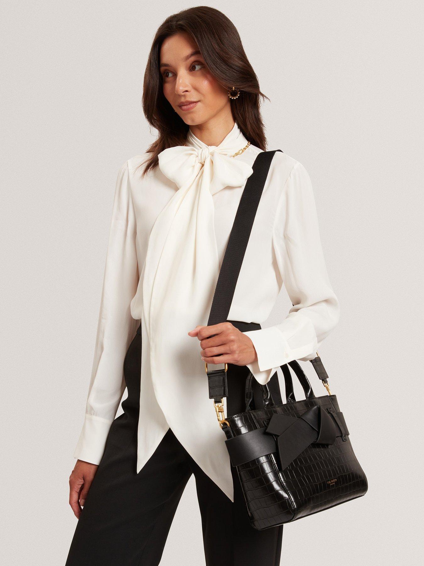  image of ted-baker-croc-effect-knot-bow-crossbody-bag-black