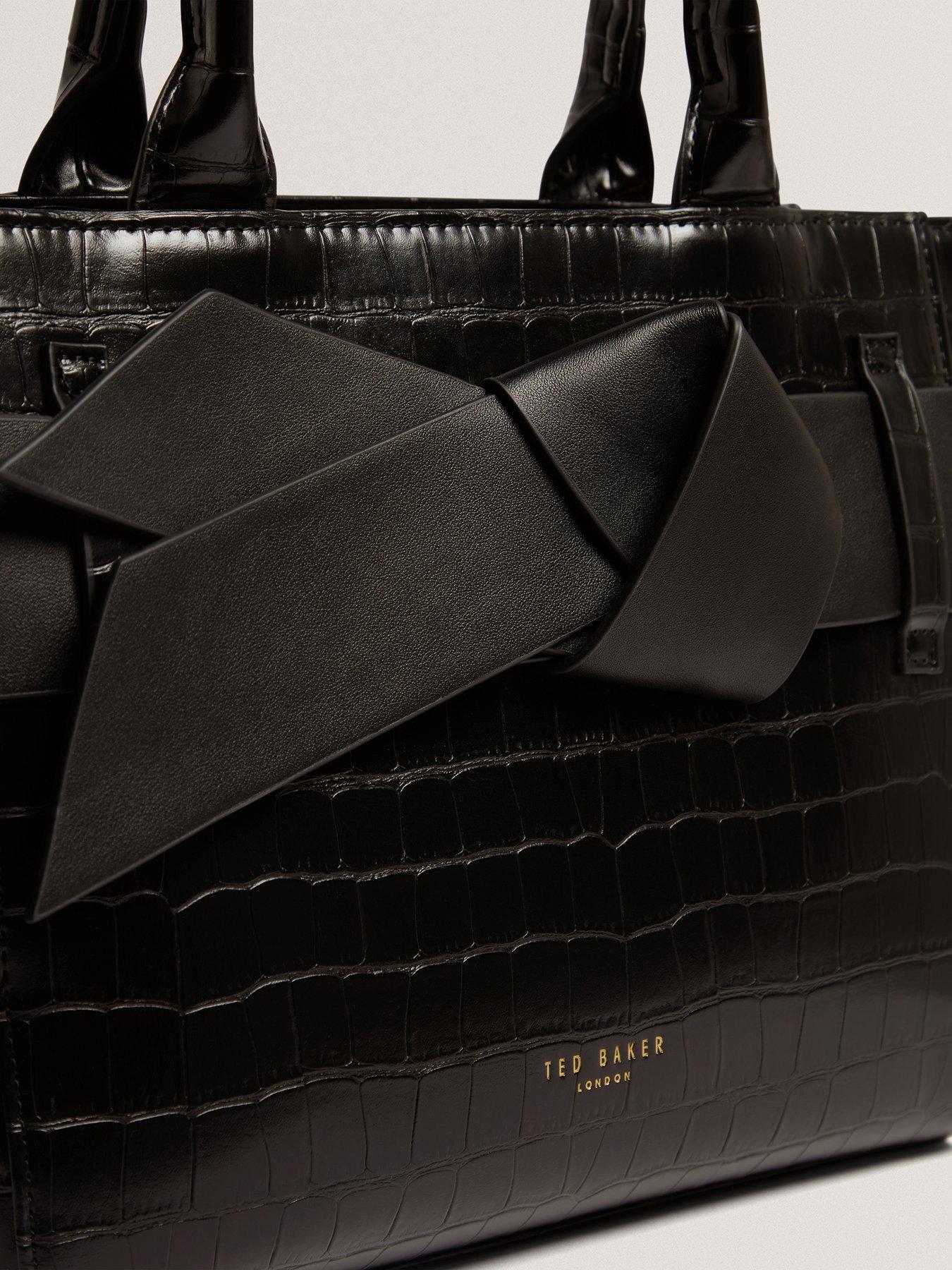  image of ted-baker-croc-effect-knot-bow-crossbody-bag-black