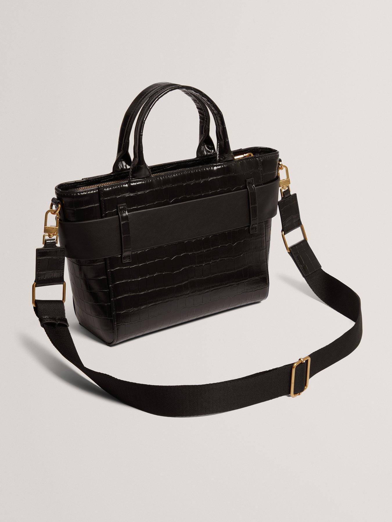  image of ted-baker-croc-effect-knot-bow-crossbody-bag-black