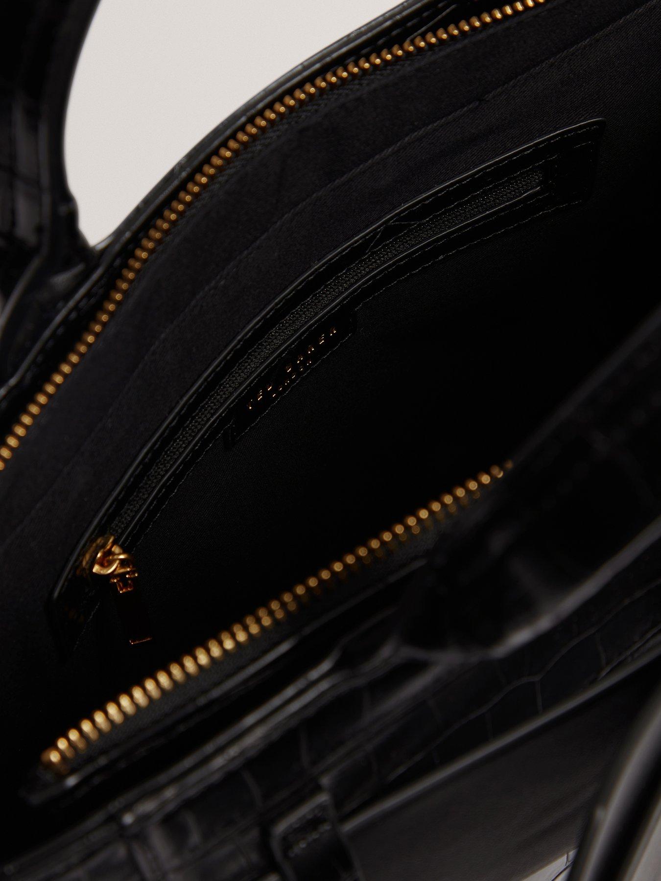  image of ted-baker-croc-effect-knot-bow-crossbody-bag-black