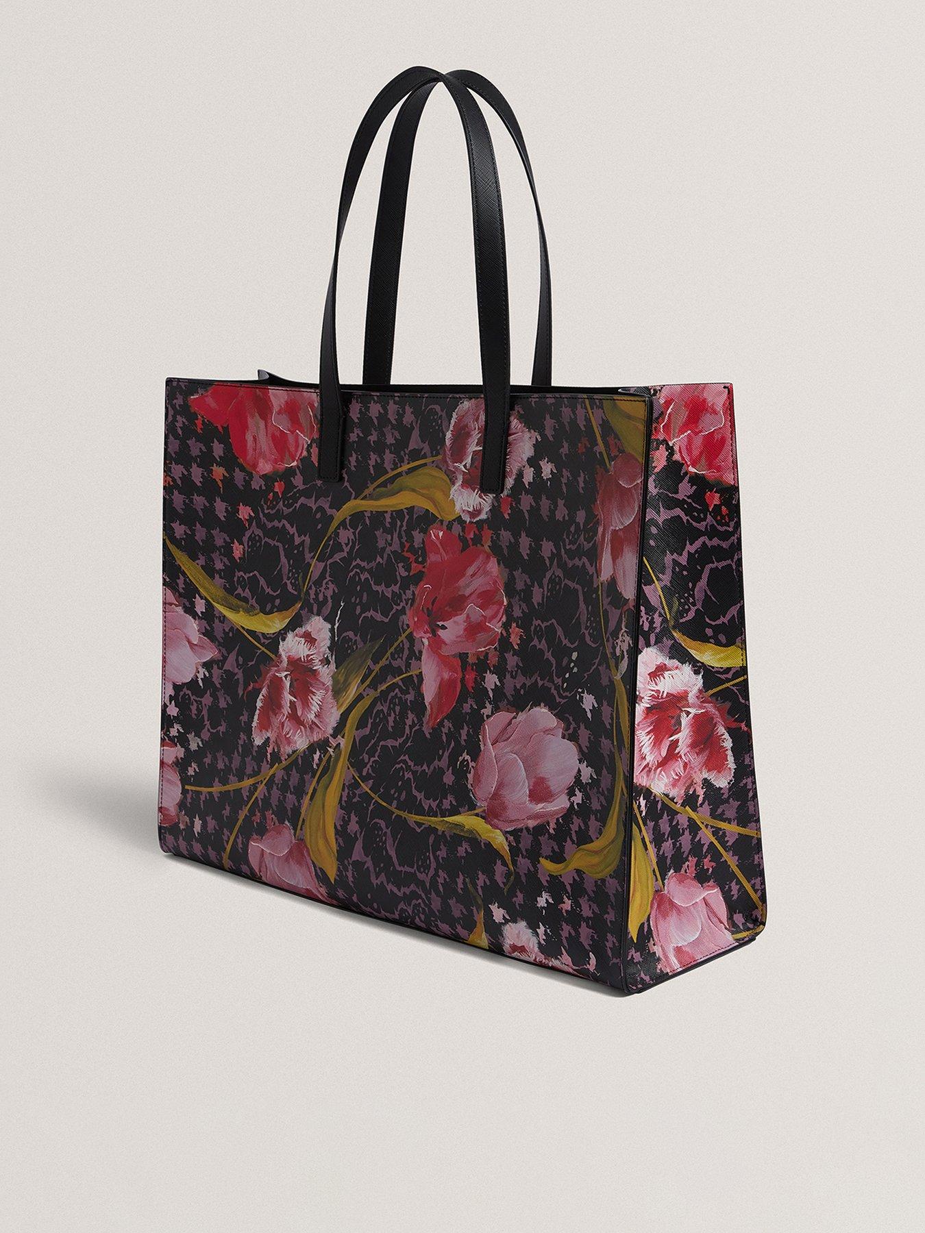 front image of ted-baker-floral-printed-extra-large-icon-bag-black