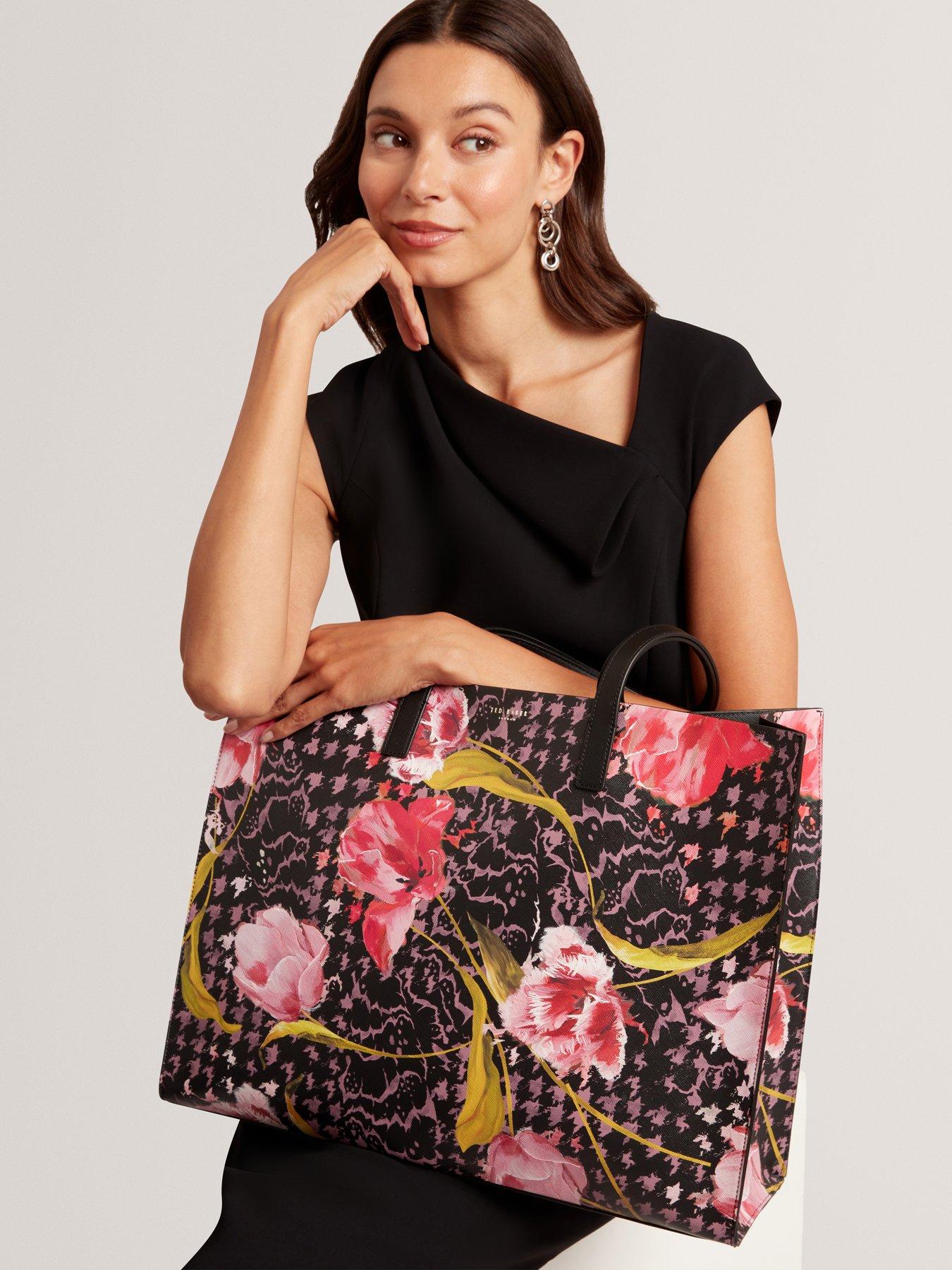  image of ted-baker-floral-printed-extra-large-icon-bag-black