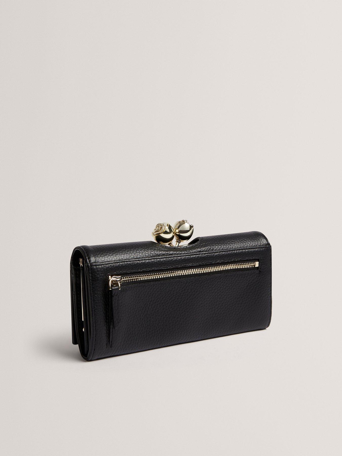 Image 2 of 4 of Ted Baker Rose Detail Leather Large Bobble Purse - Black