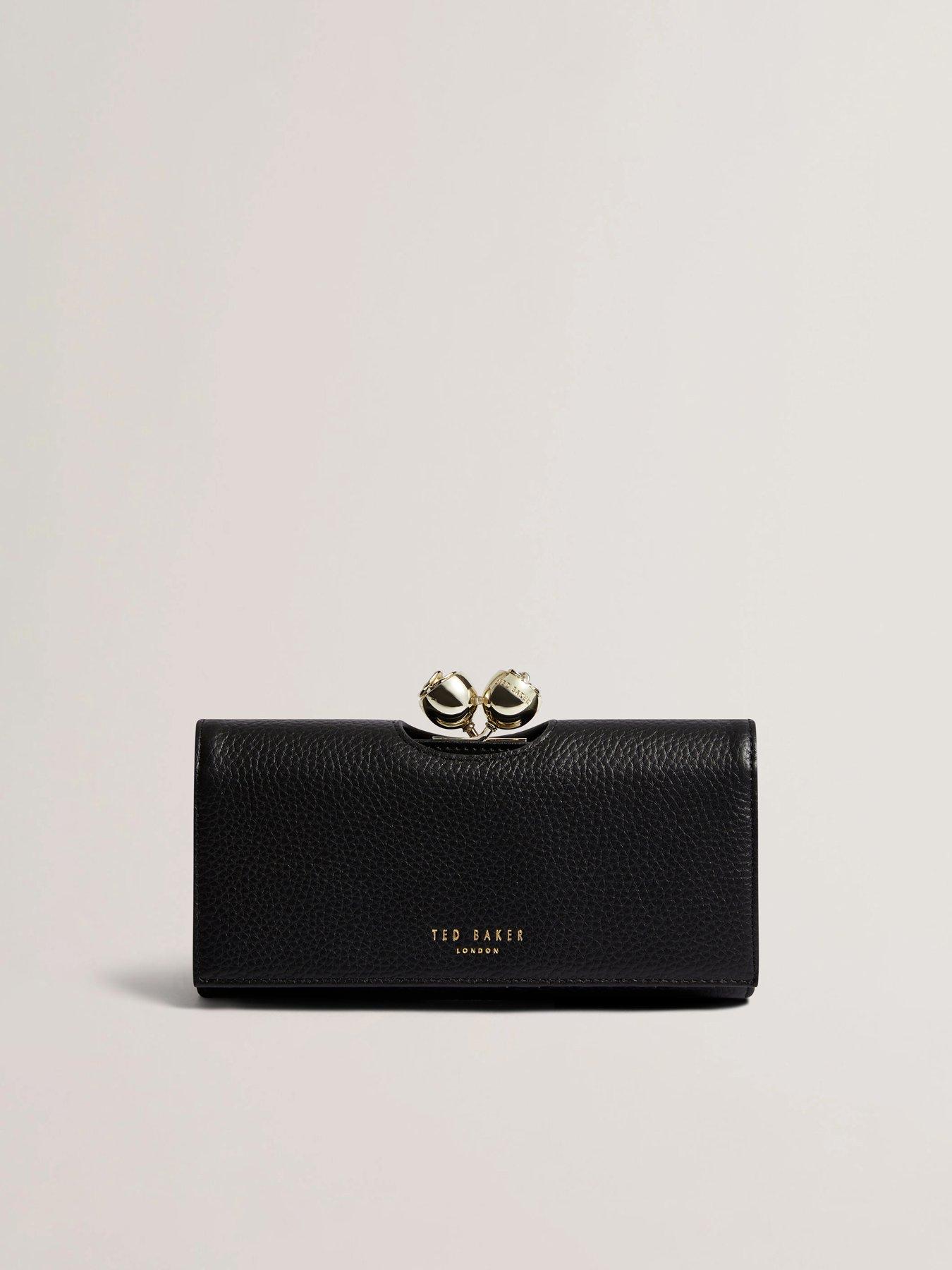 Image 3 of 4 of Ted Baker Rose Detail Leather Large Bobble Purse - Black