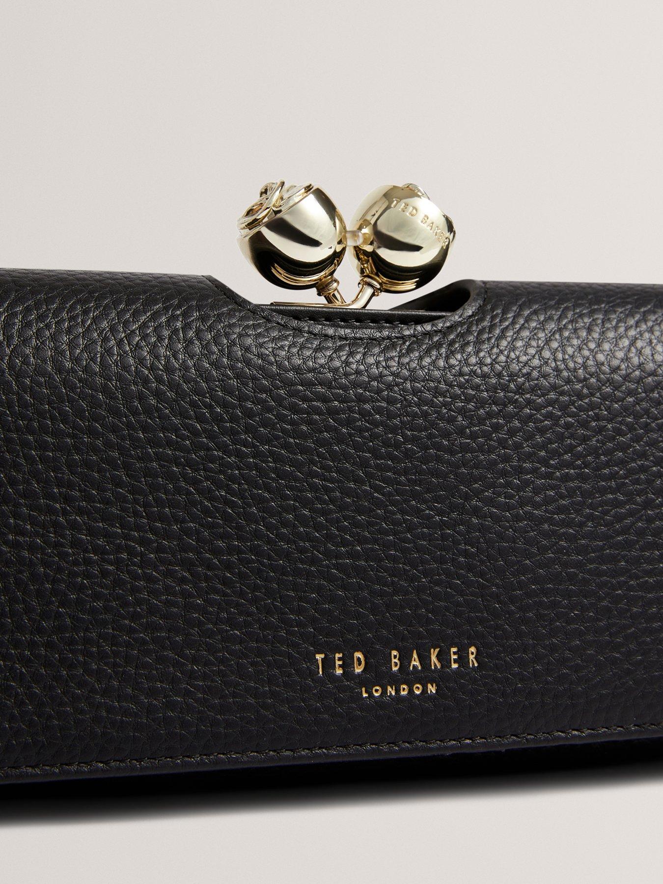 Image 4 of 4 of Ted Baker Rose Detail Leather Large Bobble Purse - Black
