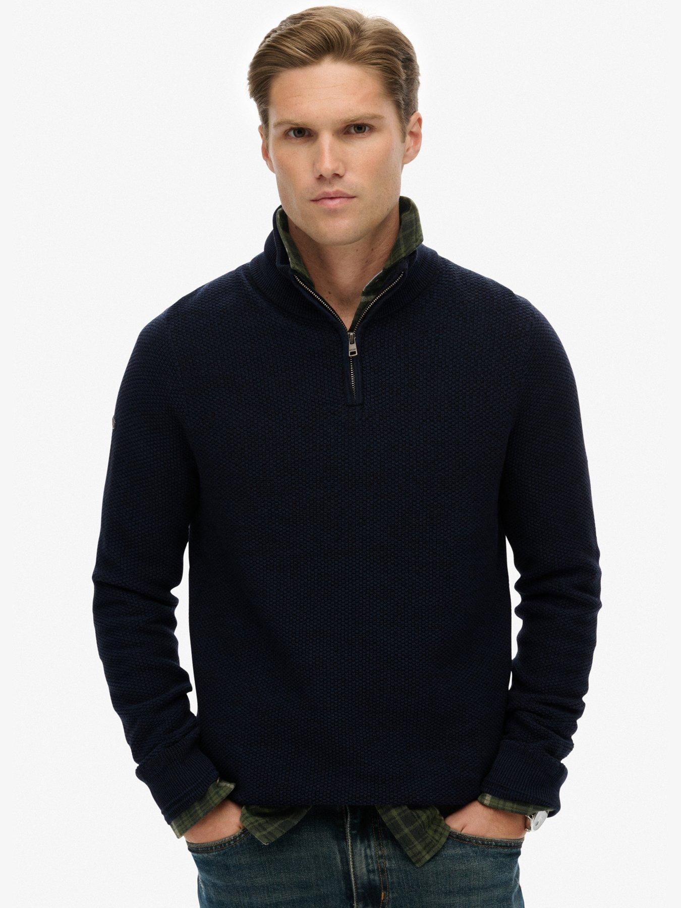  image of superdry-cotton-texture-henley-quarter-zip-knitted-jumper
