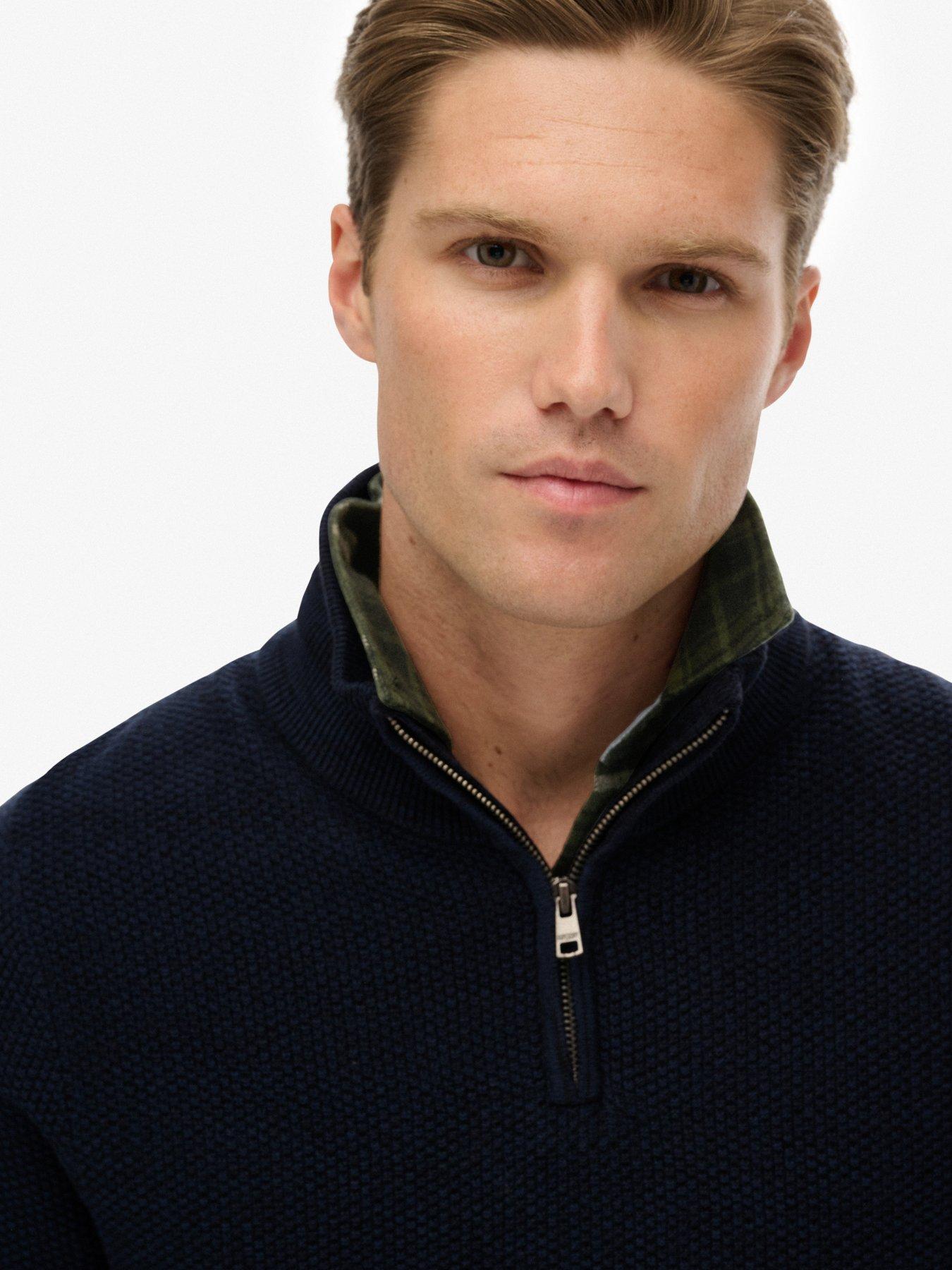  image of superdry-cotton-texture-henley-quarter-zip-knitted-jumper