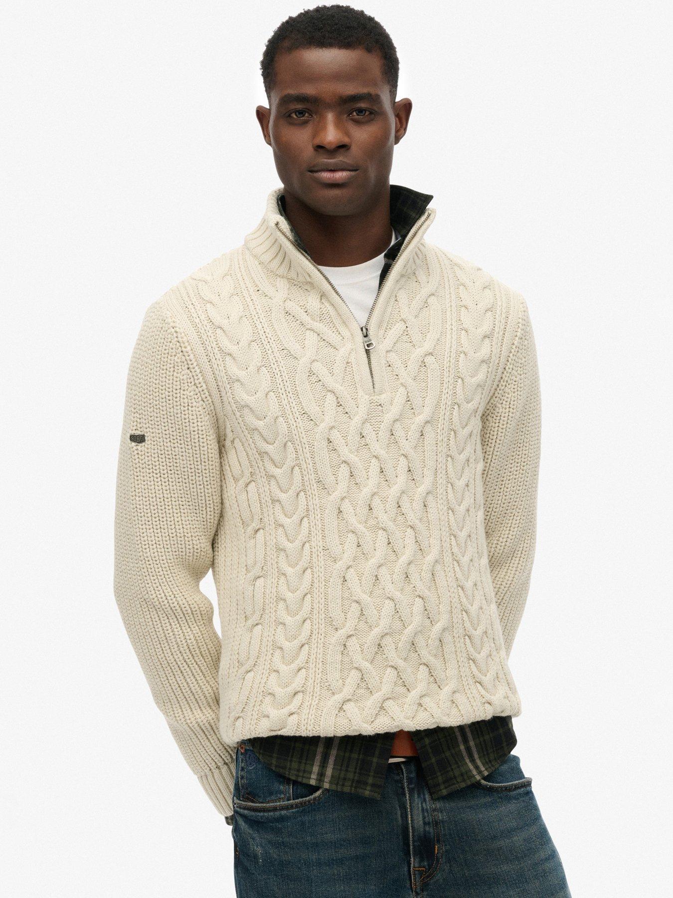  image of superdry-jacob-cable-half-zip-knitted-jumper-beige