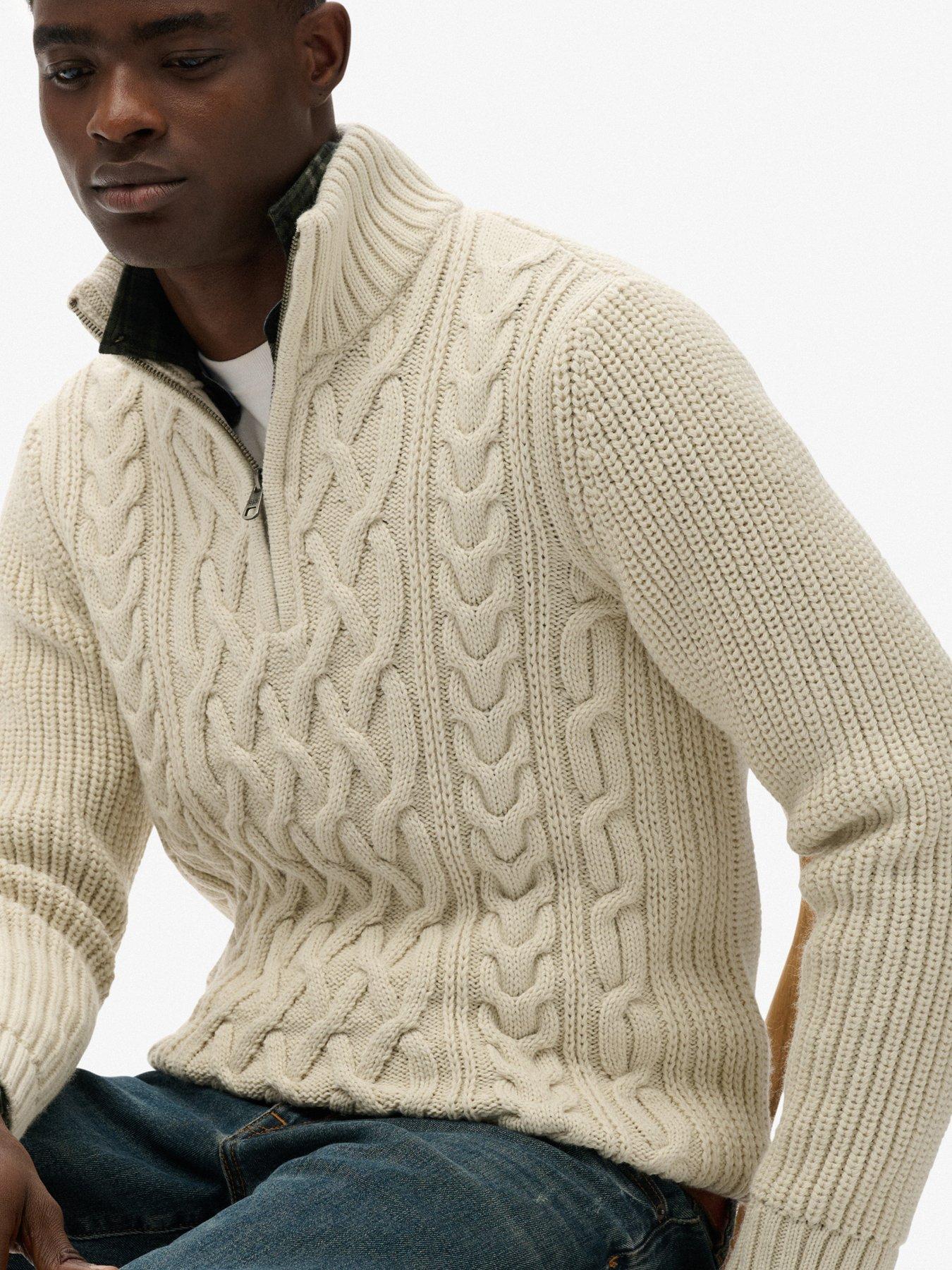  image of superdry-jacob-cable-half-zip-knitted-jumper-beige