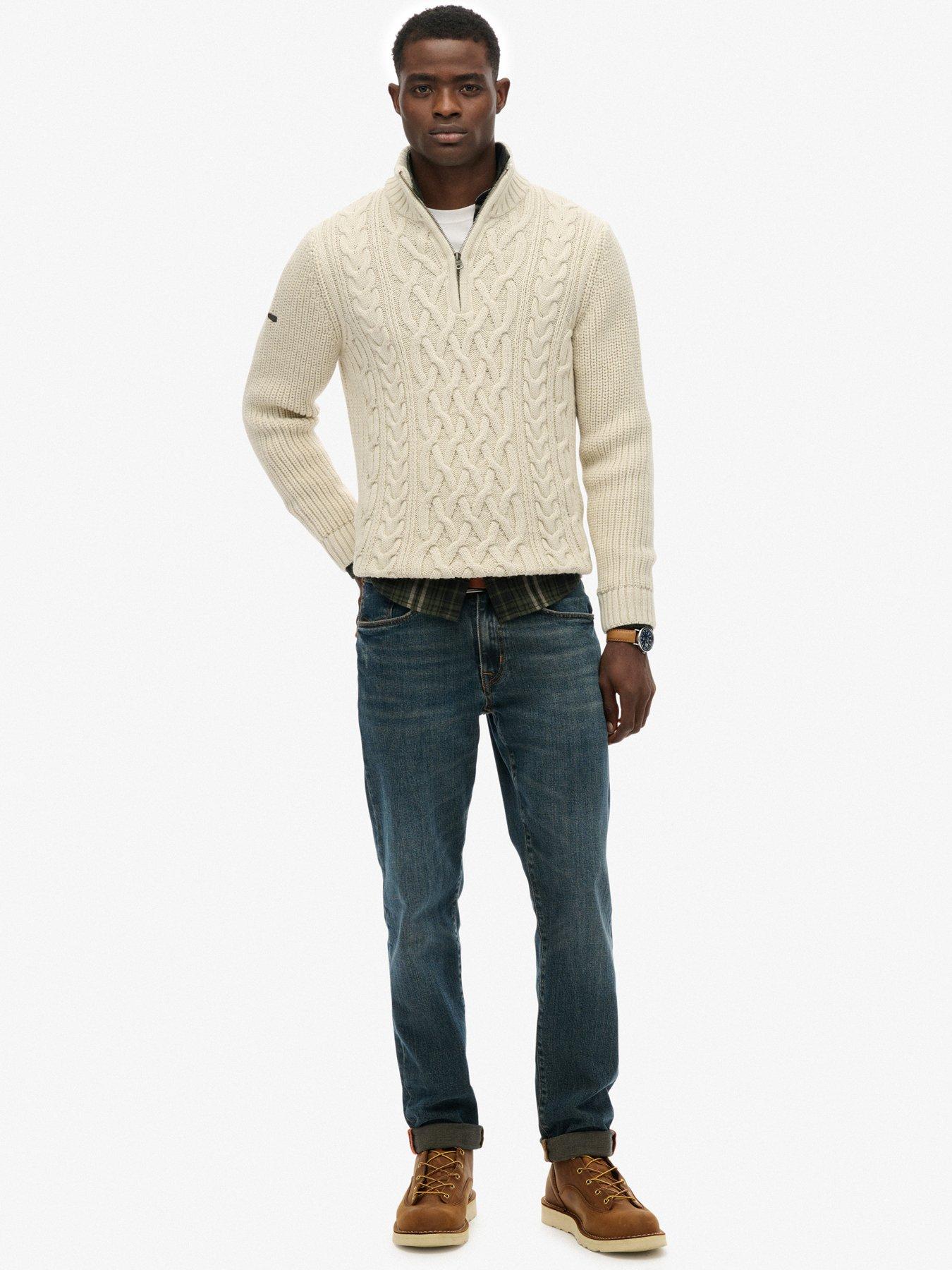  image of superdry-jacob-cable-half-zip-knitted-jumper-beige