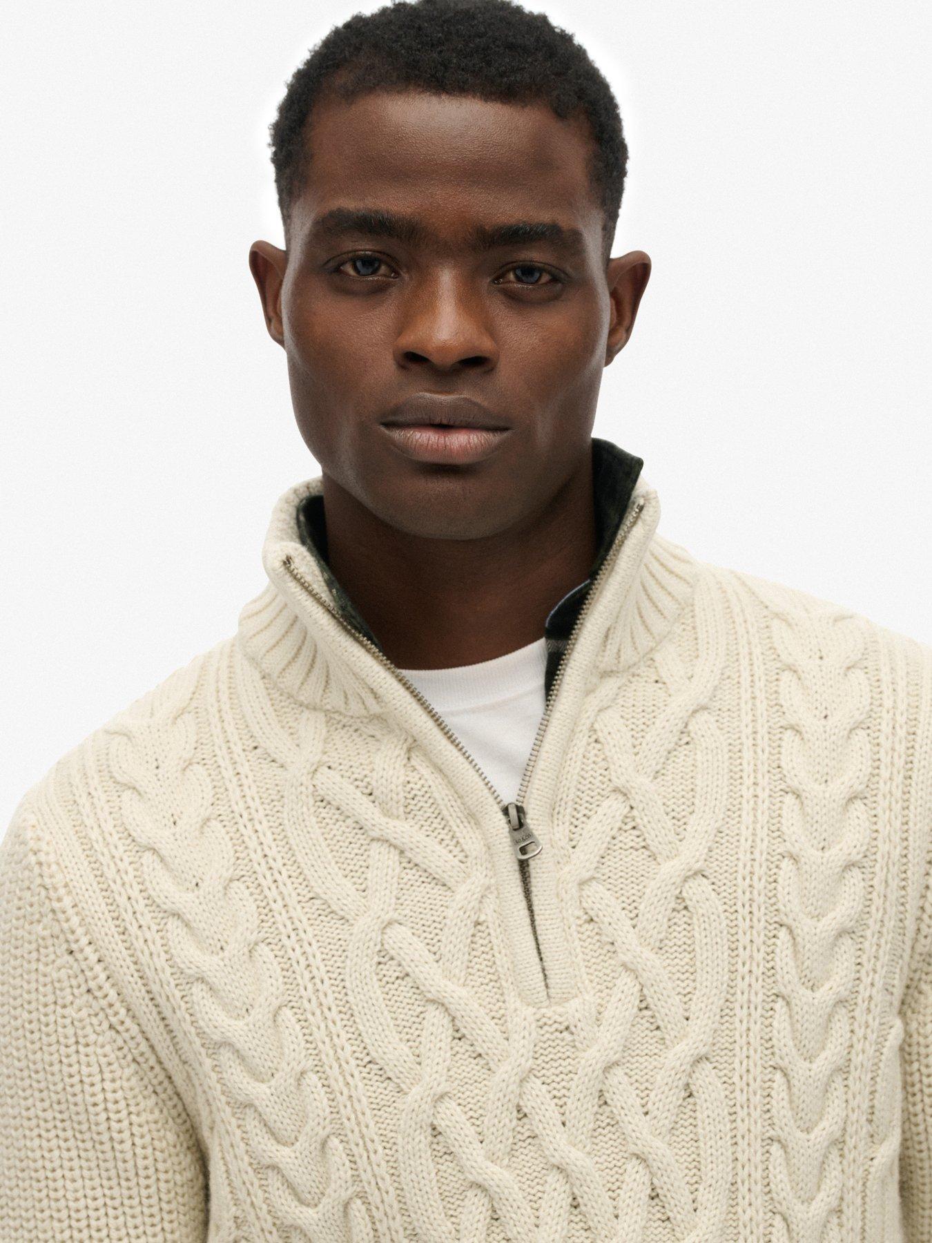 image of superdry-jacob-cable-half-zip-knitted-jumper-beige