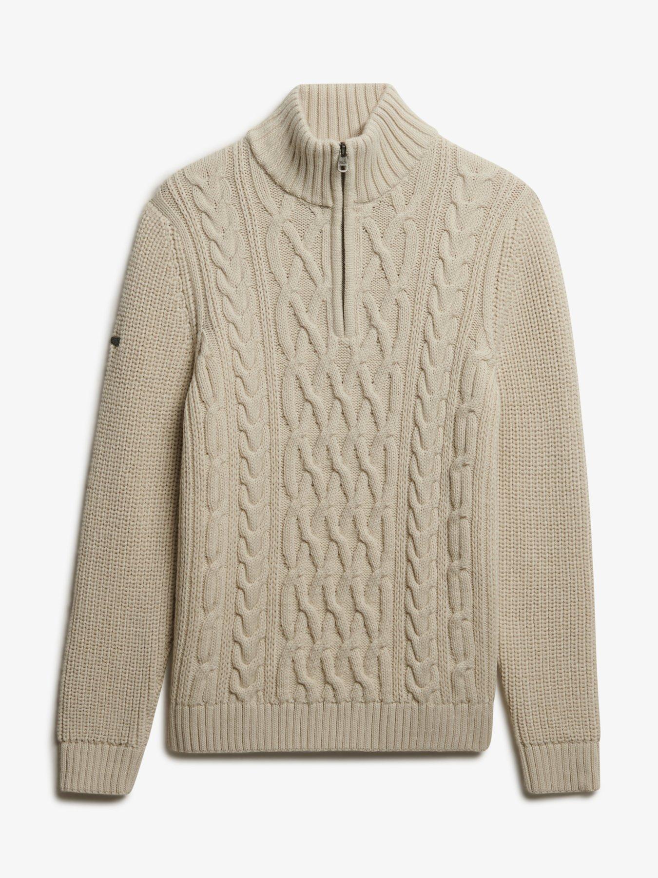  image of superdry-jacob-cable-half-zip-knitted-jumper-beige