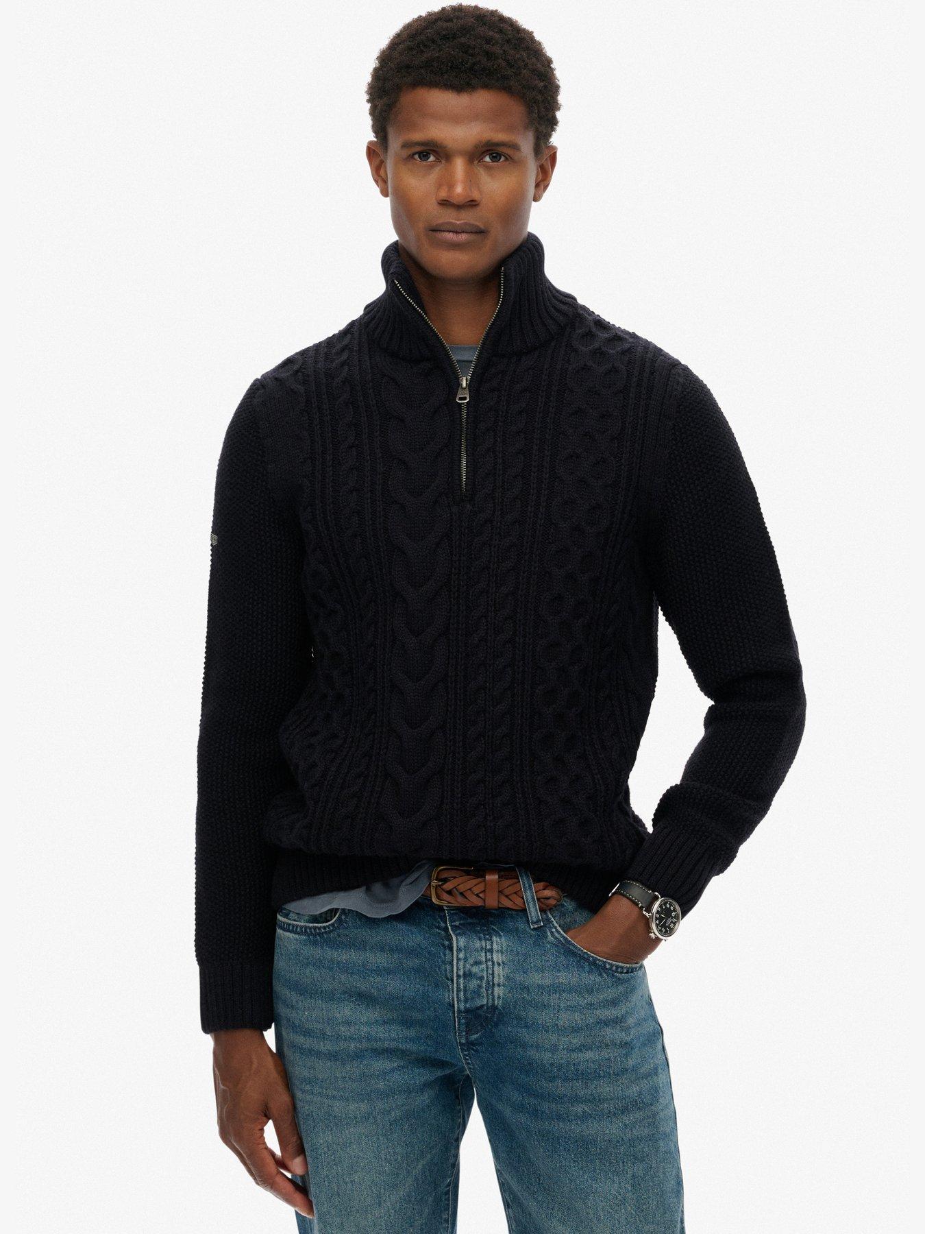 Image 1 of 6 of Superdry Jacob Cable Half Zip Knitted Jumper - Navy