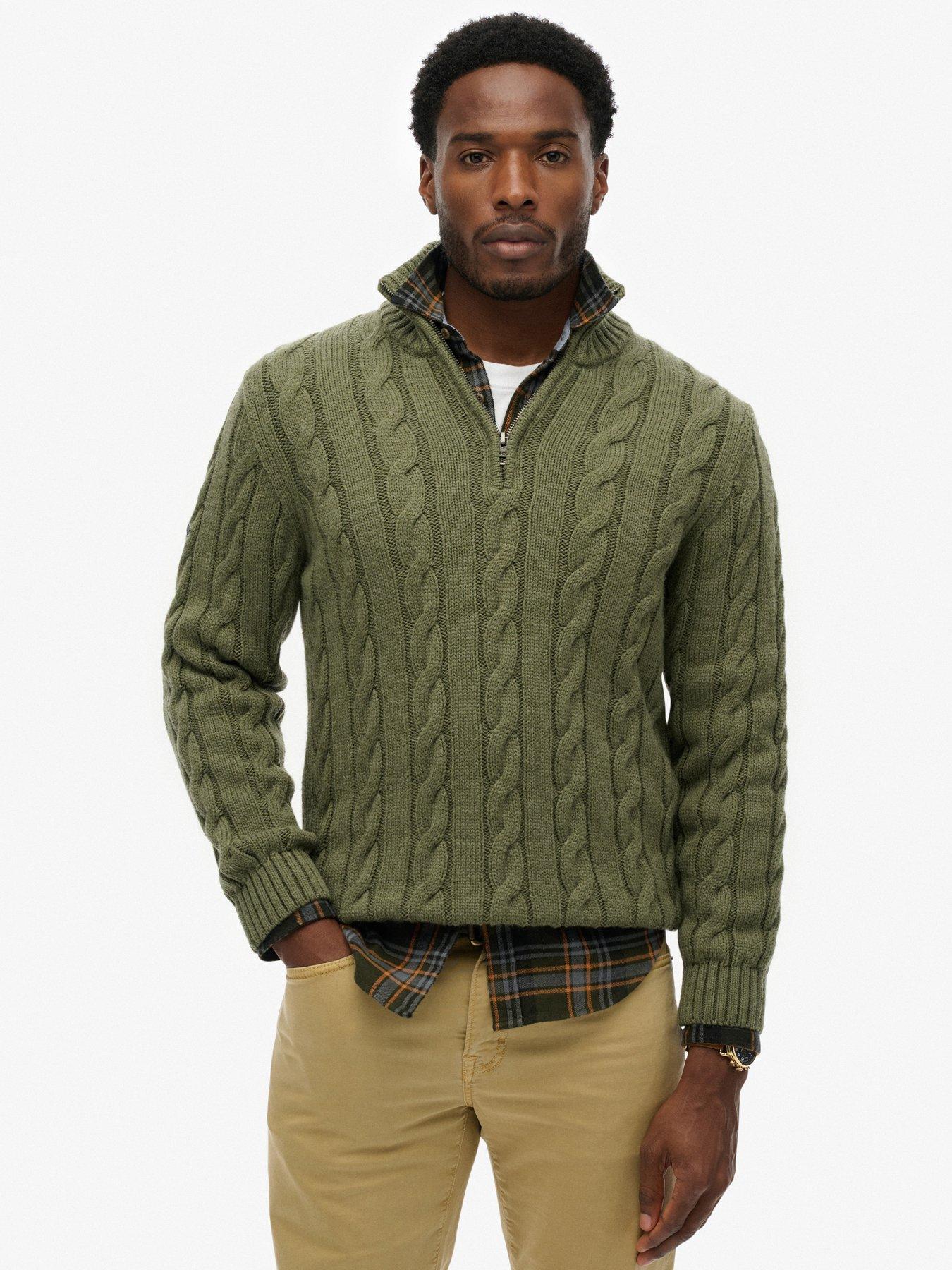  image of superdry-jacob-cable-half-zip-knitted-jumper-green