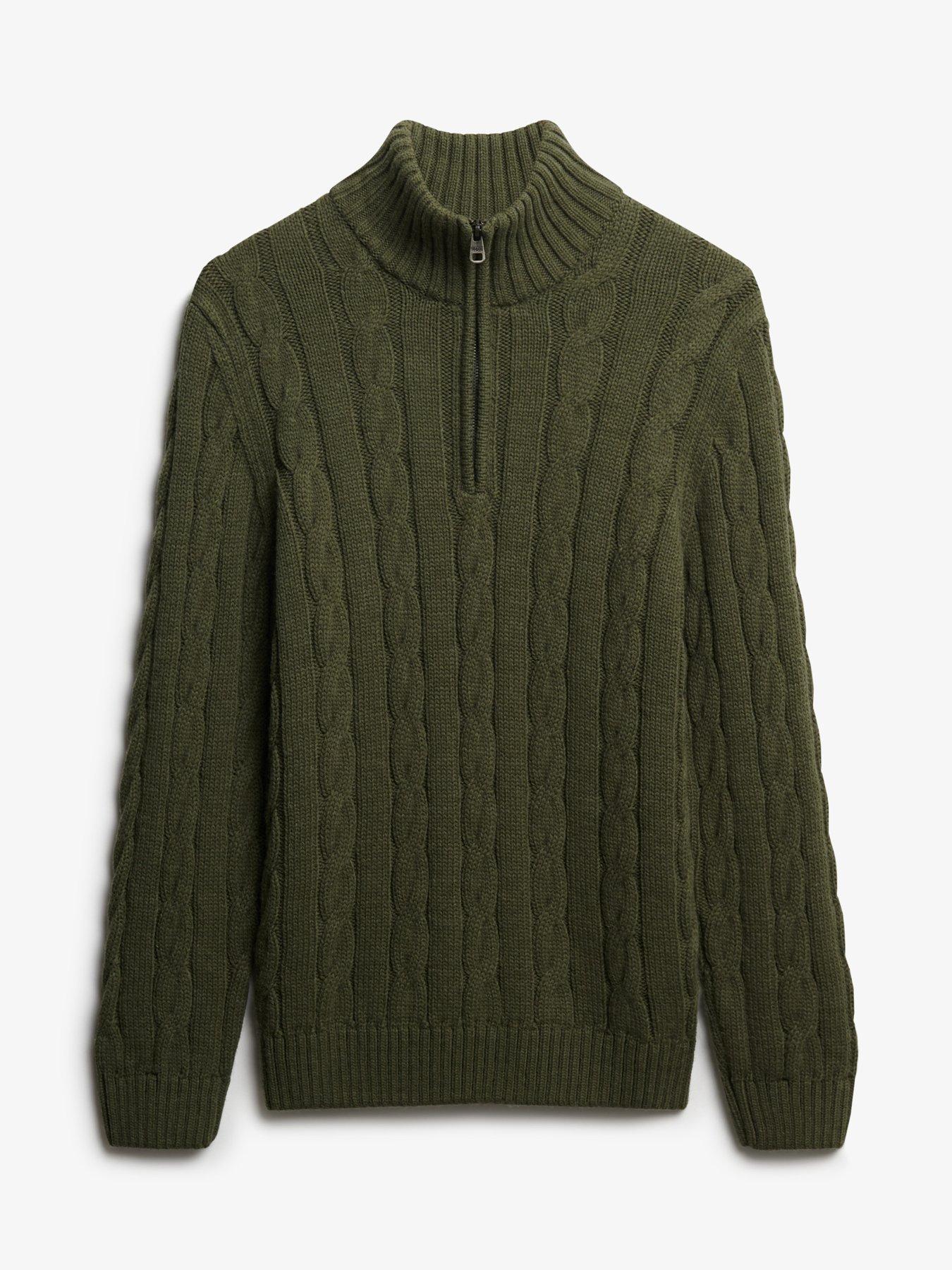  image of superdry-jacob-cable-half-zip-knitted-jumper-green