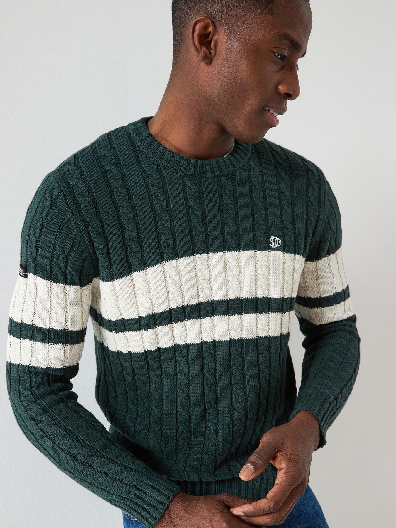  image of superdry-cotton-stripe-cable-knitted-jumper