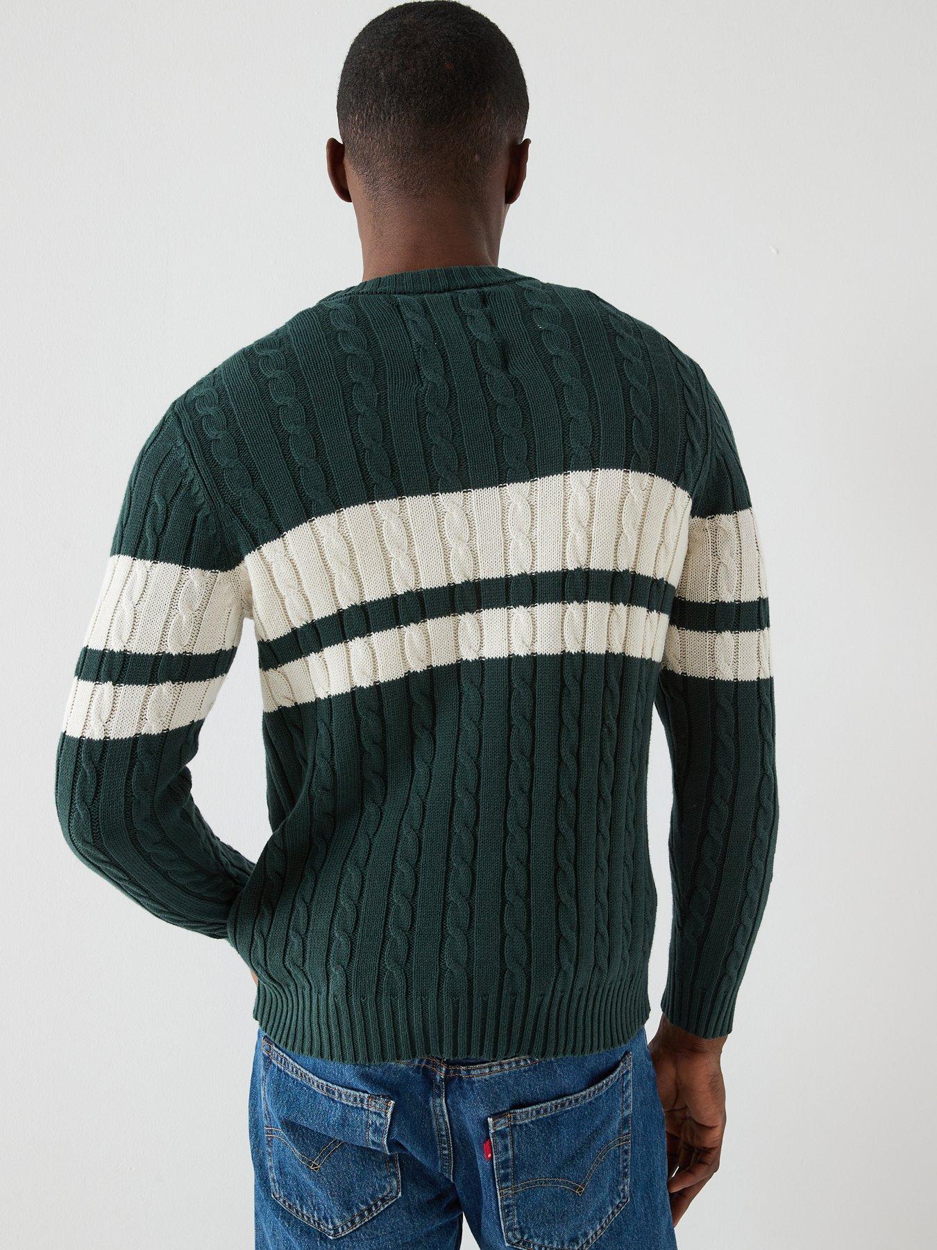  image of superdry-cotton-stripe-cable-knitted-jumper