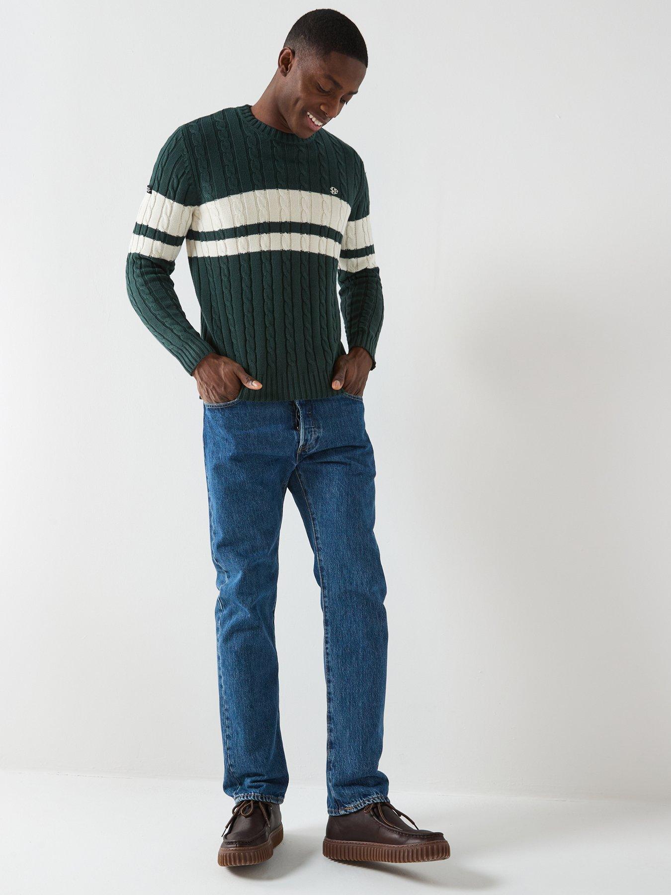  image of superdry-cotton-stripe-cable-knitted-jumper