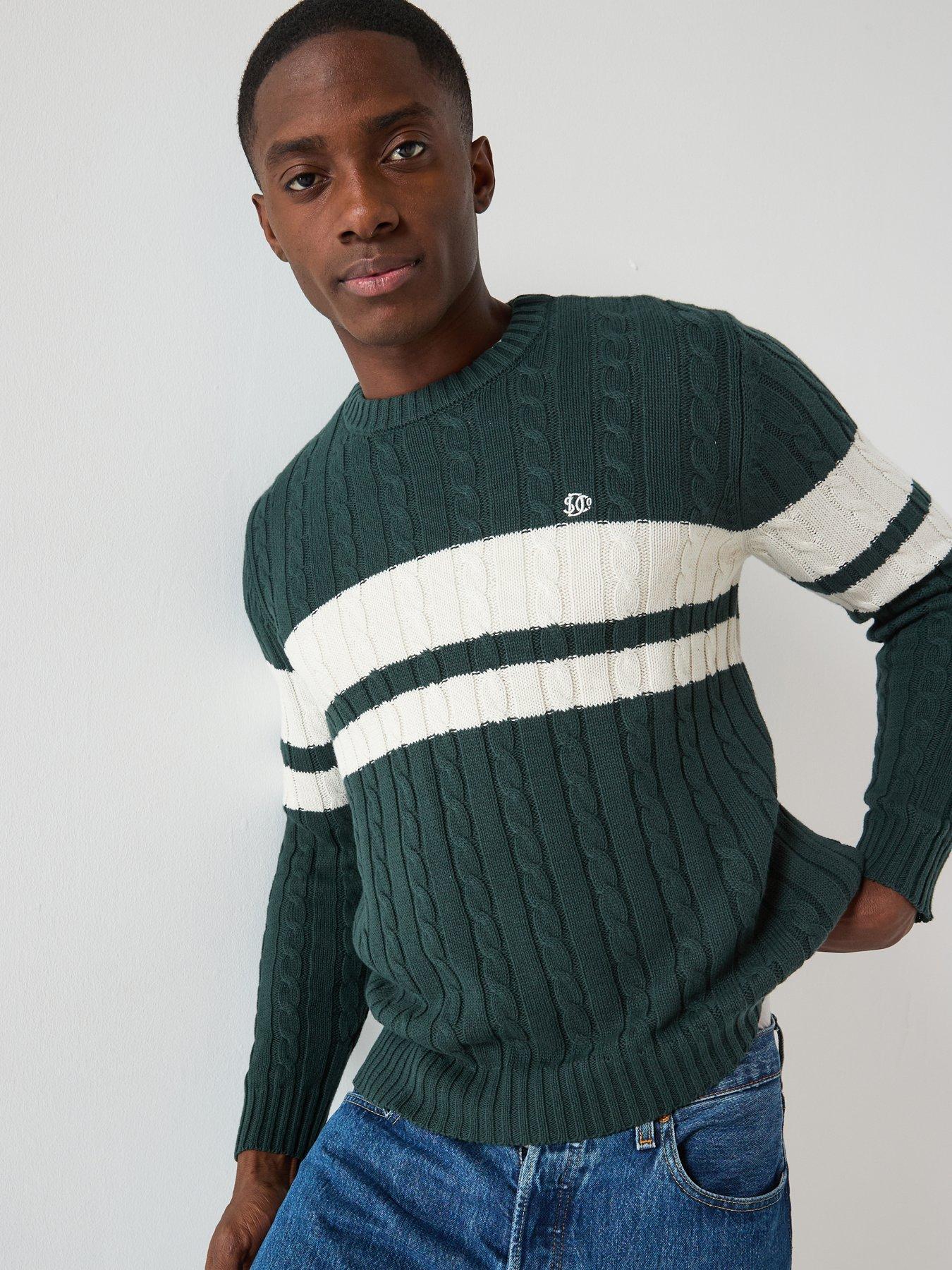  image of superdry-cotton-stripe-cable-knitted-jumper