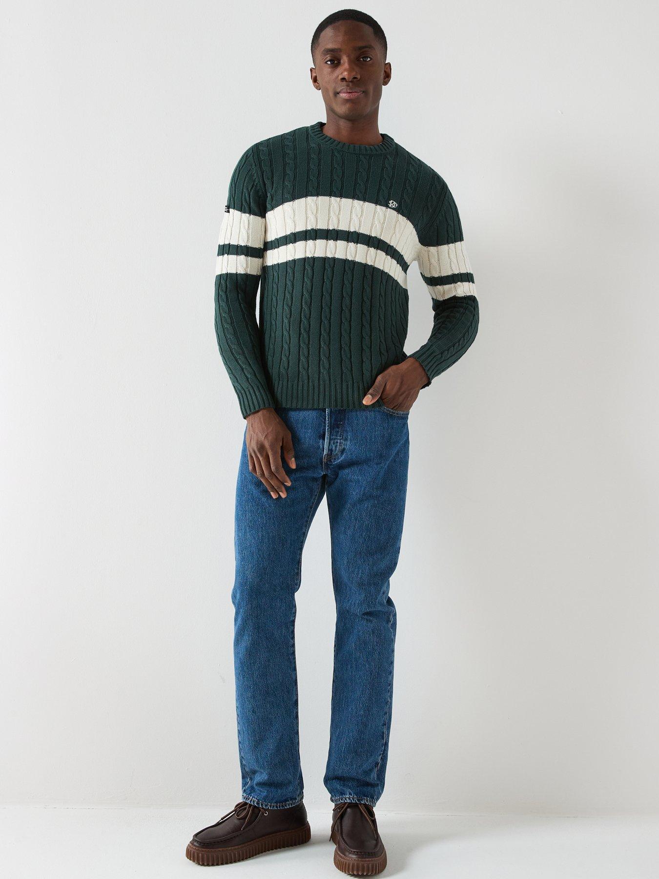  image of superdry-cotton-stripe-cable-knitted-jumper