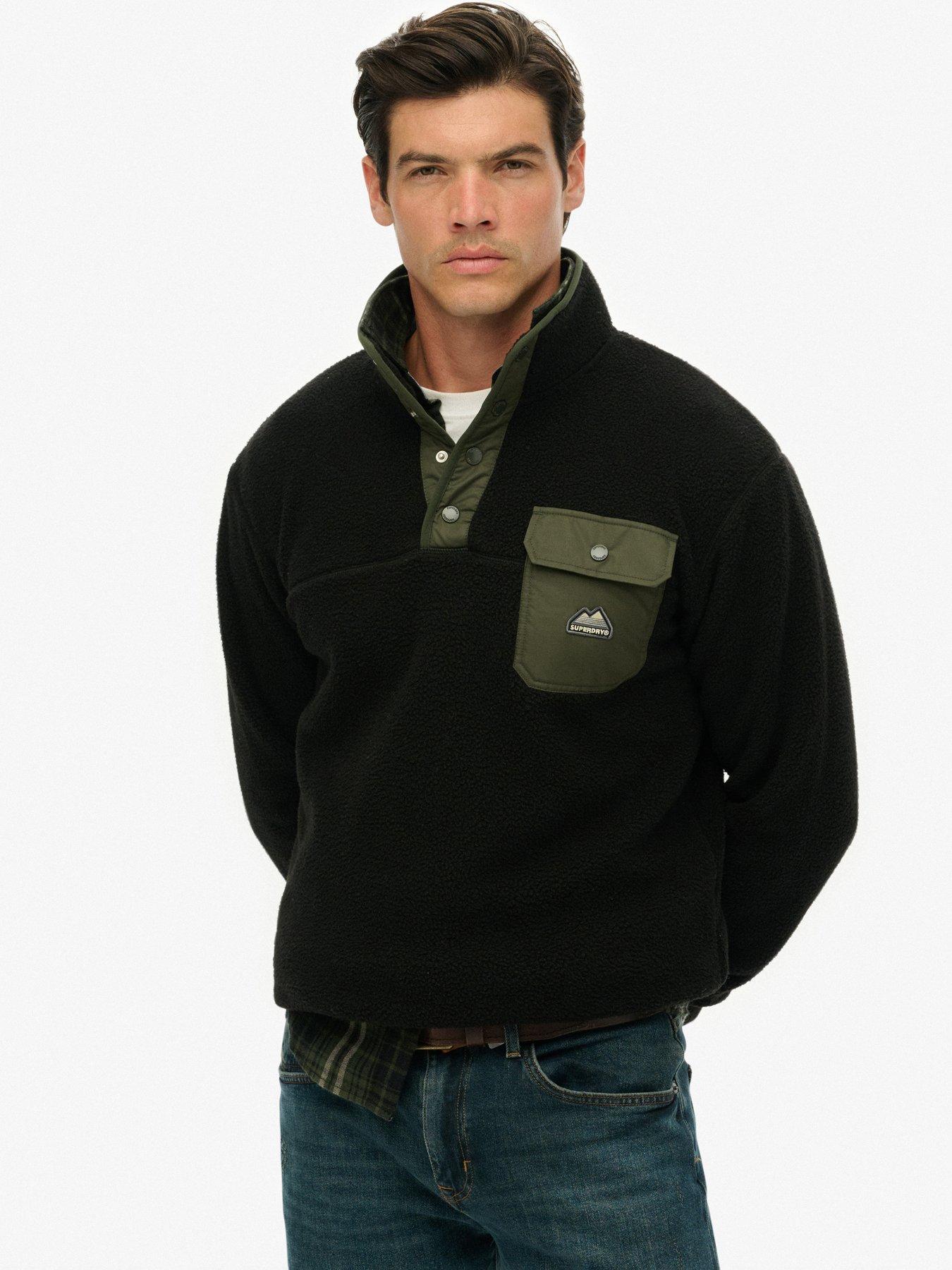Image 1 of 5 of Superdry Fuji Fleece Henley Jacket - Black