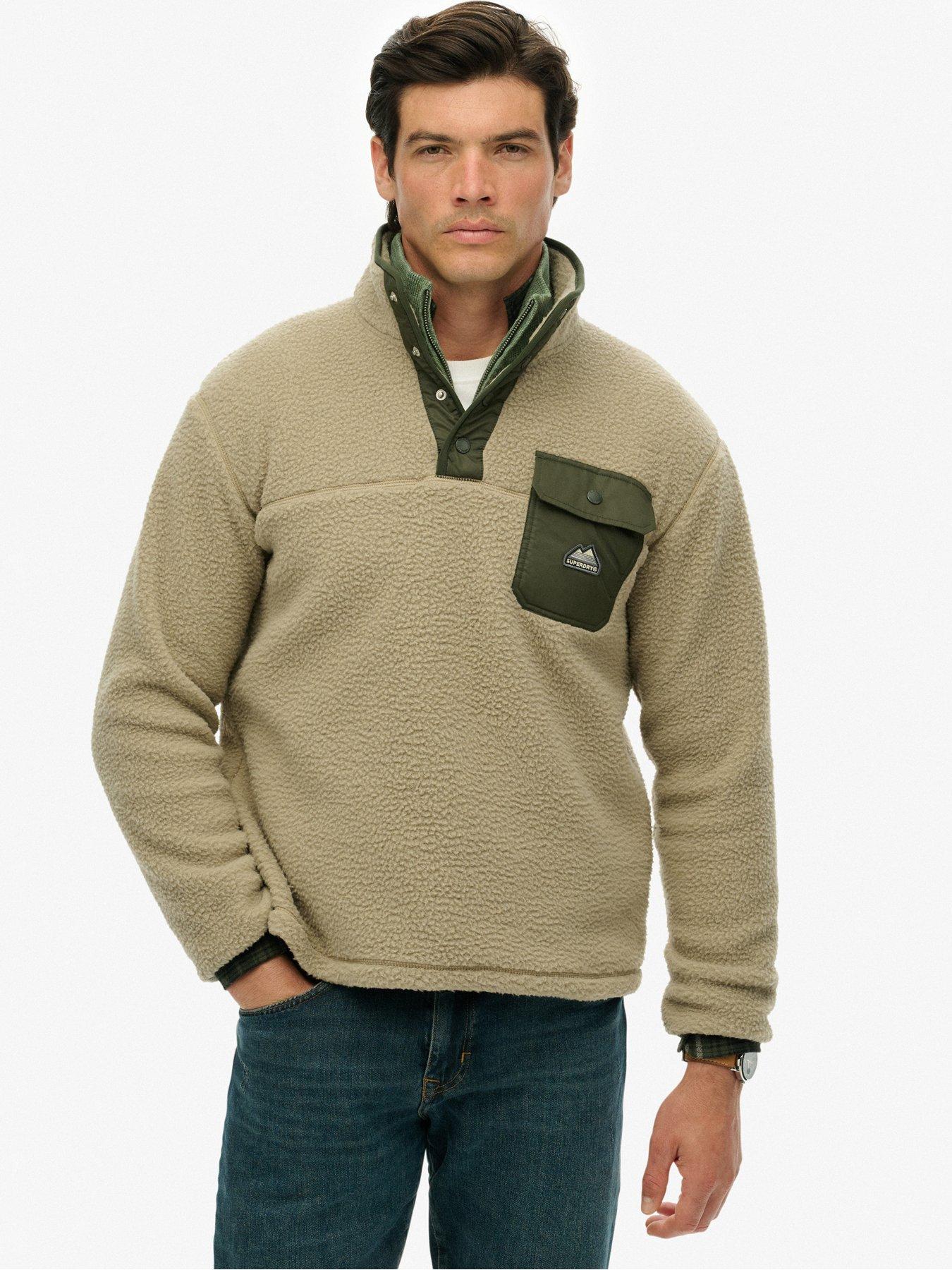  image of superdry-fuji-fleece-henley-jacket-beige