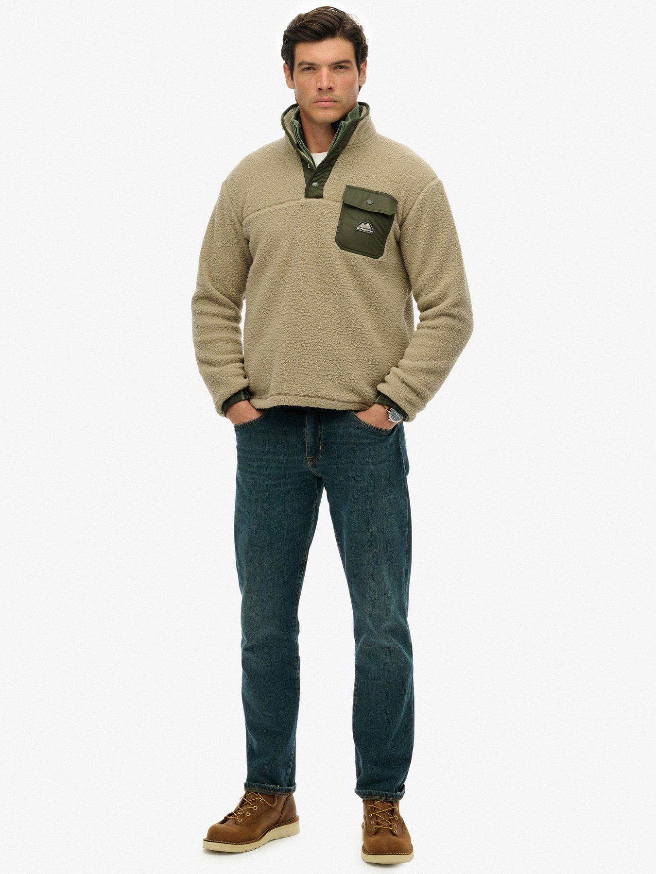  image of superdry-fuji-fleece-henley-jacket-beige