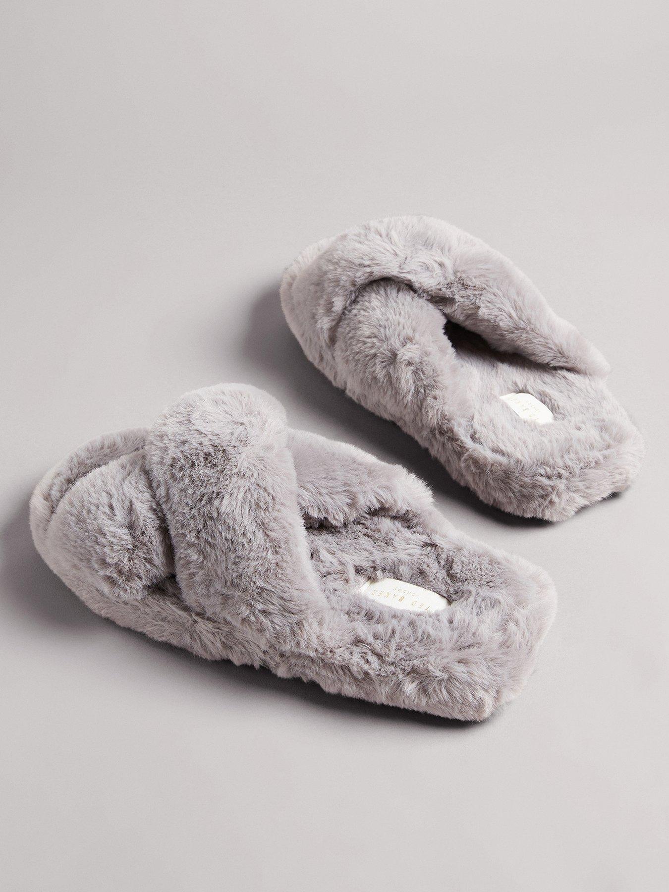 Image 3 of 4 of Ted Baker Faux Fur Cross Over Slippers - Grey