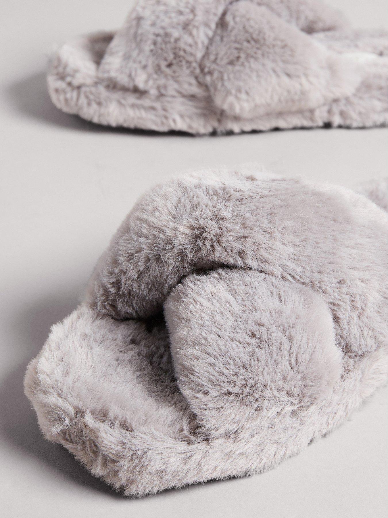 Image 4 of 4 of Ted Baker Faux Fur Cross Over Slippers - Grey