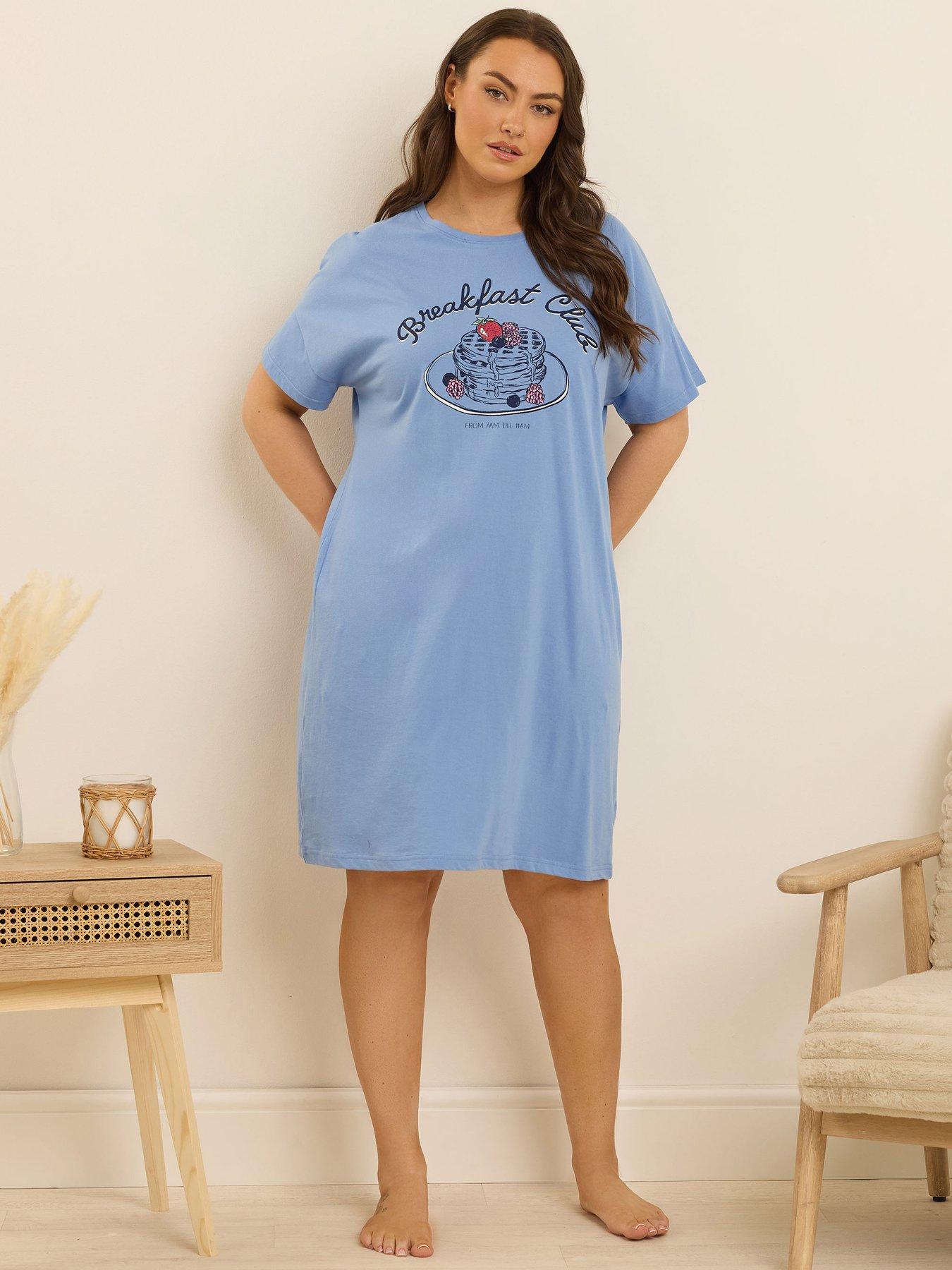 Image 3 of 4 of Yours Curve Breakfast Club Sleep Tee Nightdress - Blue