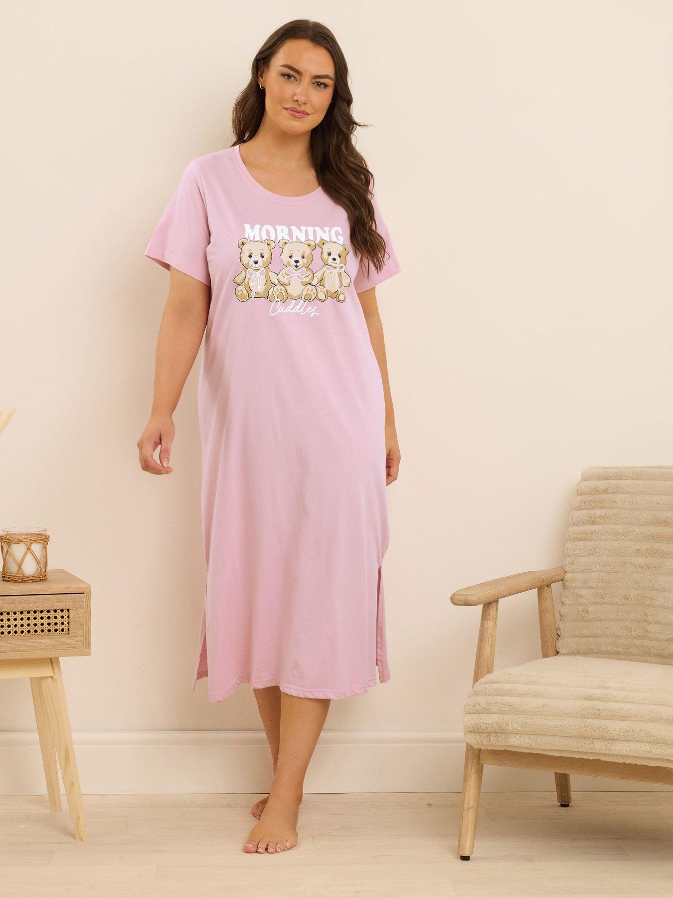 Image 3 of 4 of Yours Curve Morning Cuddles Midaxi Nightdress - Pink
