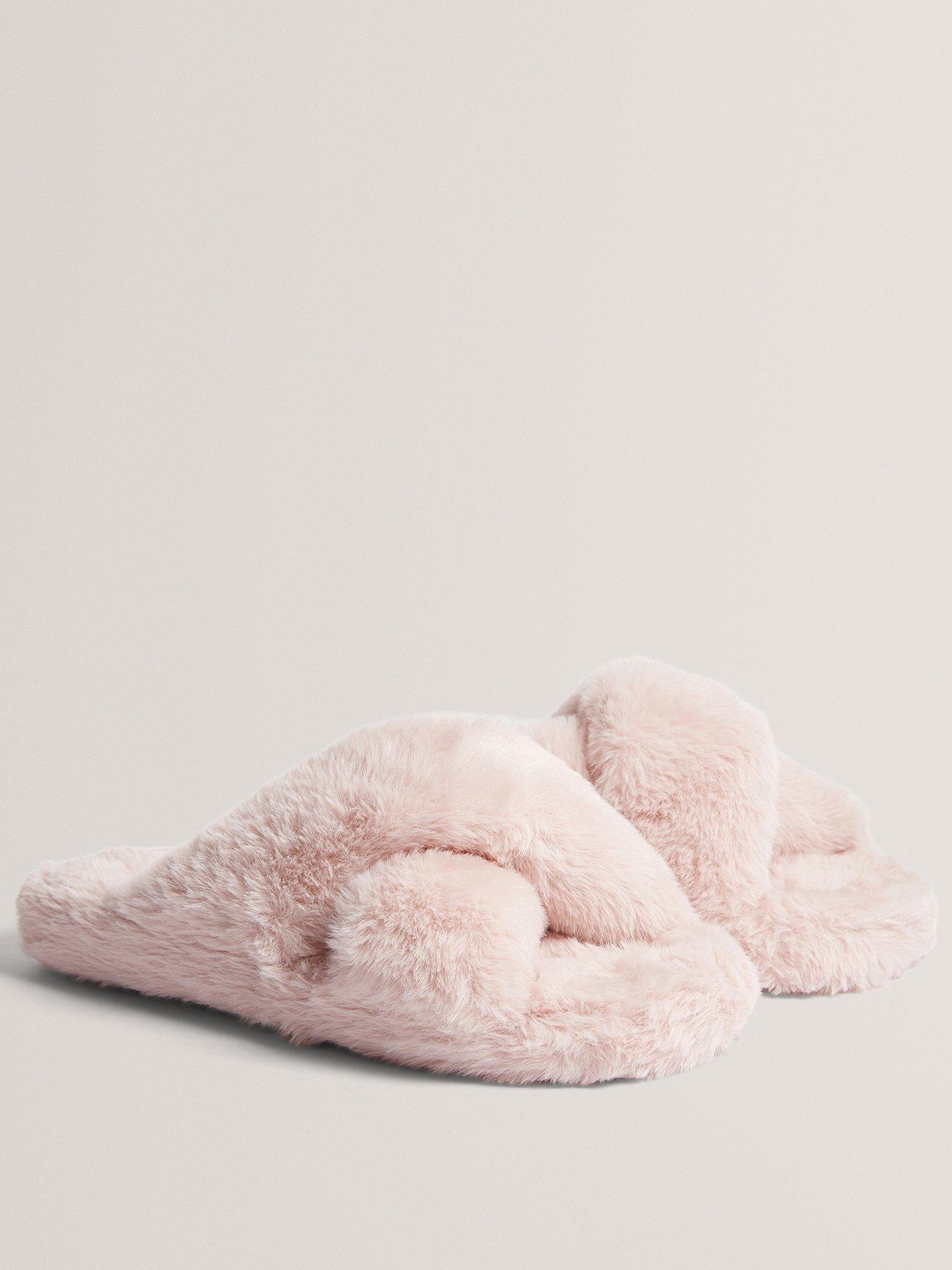 Image 2 of 5 of Ted Baker Faux Fur Cross Over Slippers - Pink