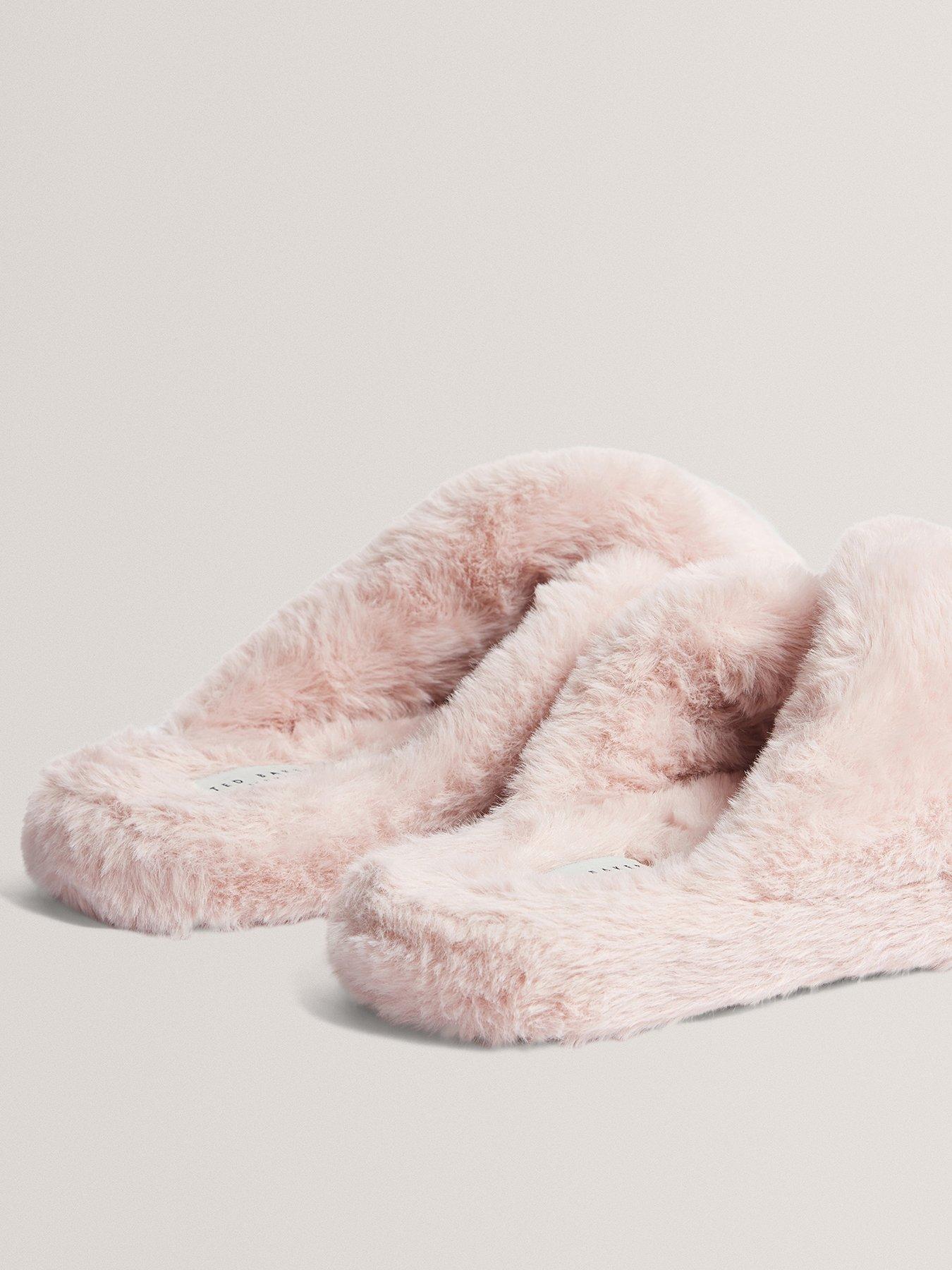 Image 3 of 5 of Ted Baker Faux Fur Cross Over Slippers - Pink