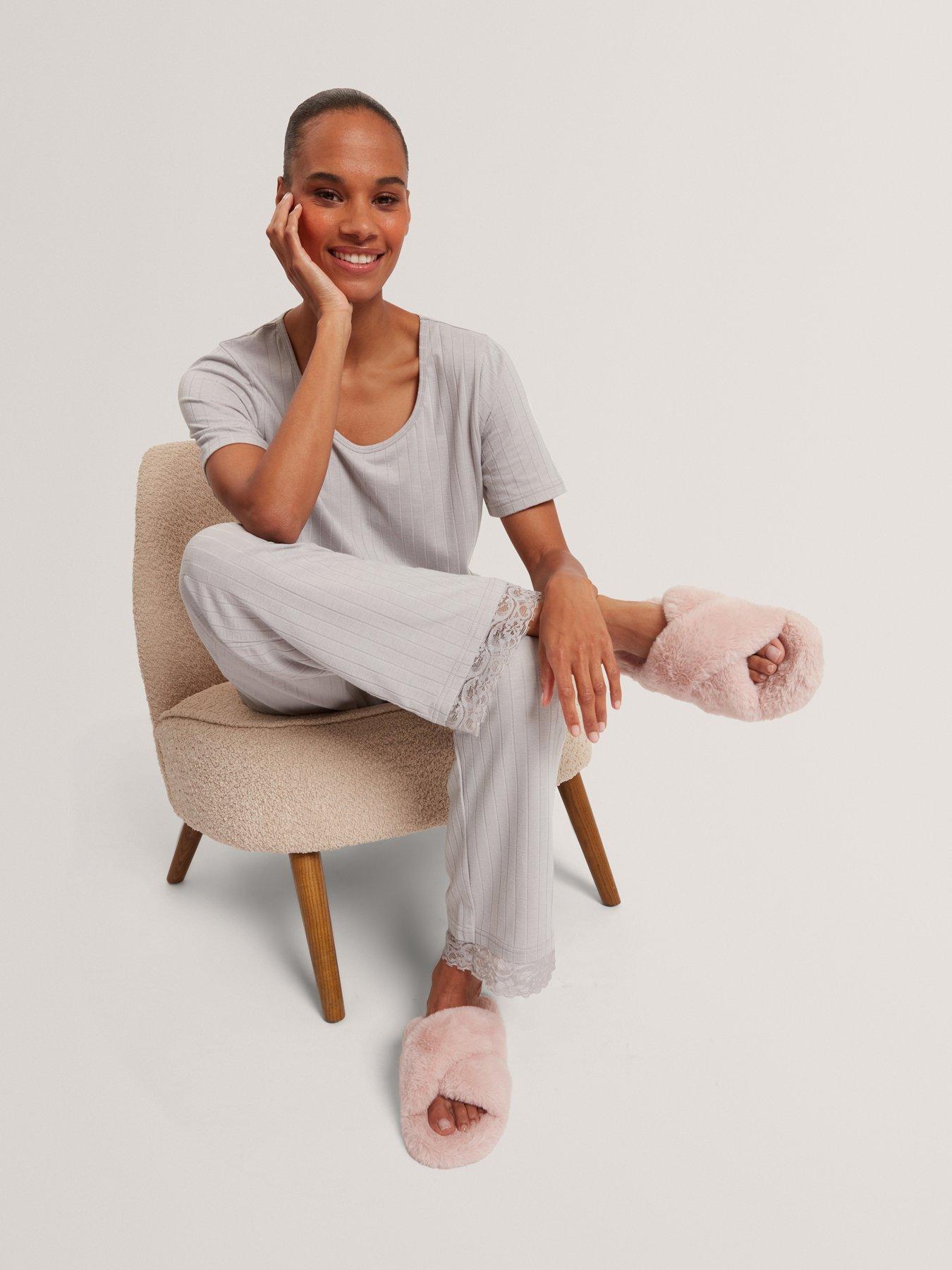 Image 5 of 5 of Ted Baker Faux Fur Cross Over Slippers - Pink
