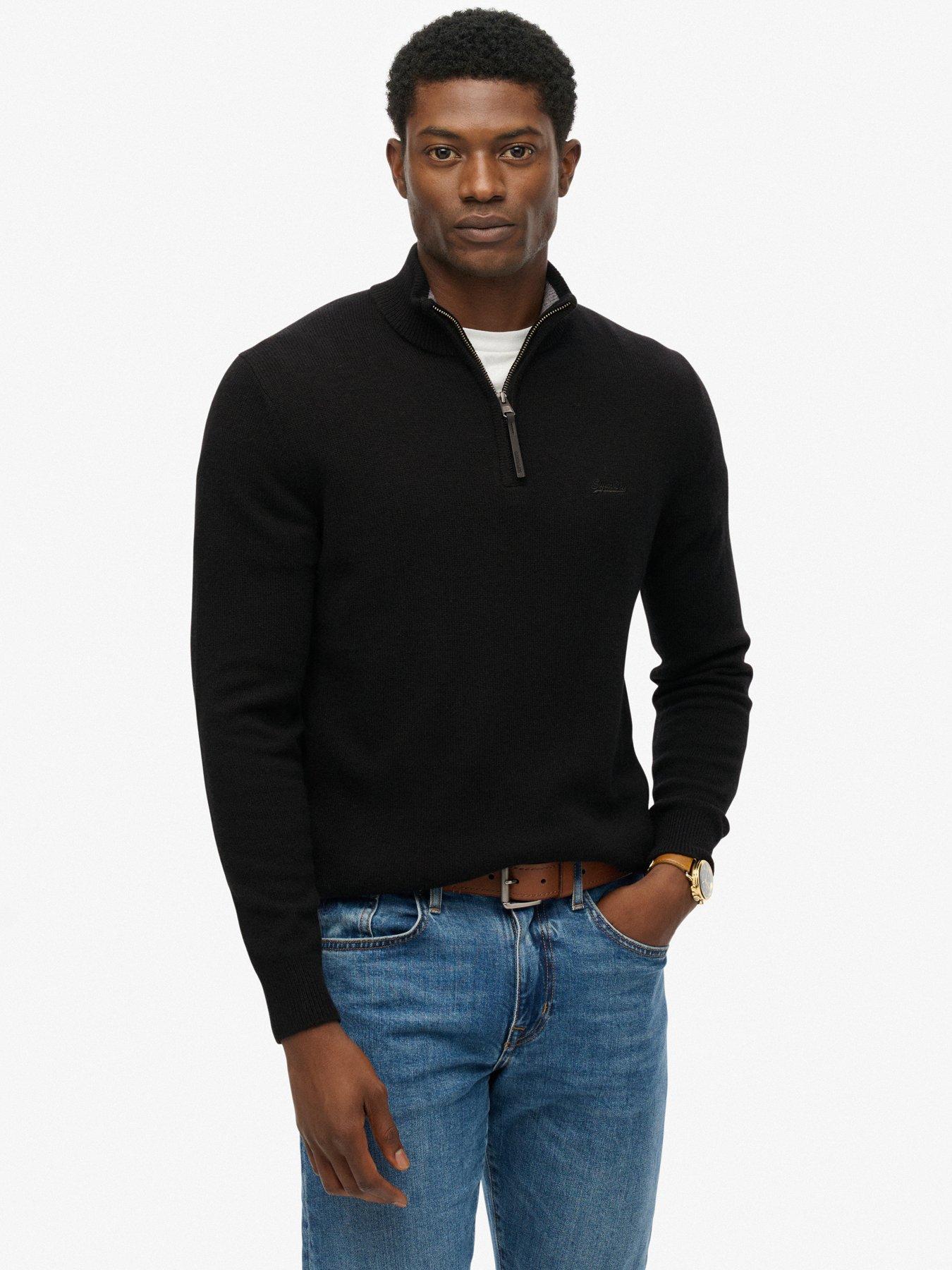  image of superdry-wool-blend-half-zip-knitted-jumper-black