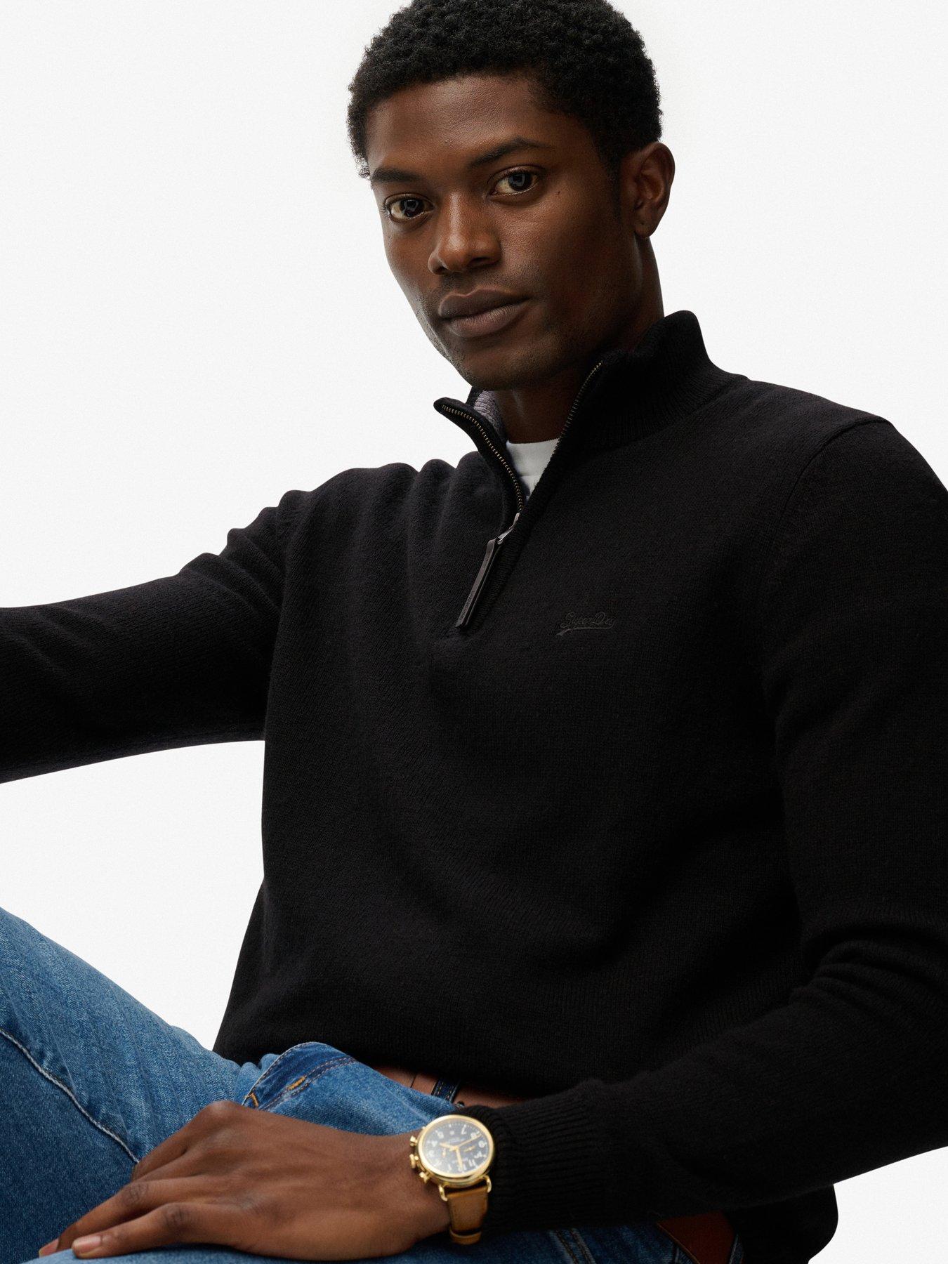  image of superdry-wool-blend-half-zip-knitted-jumper-black